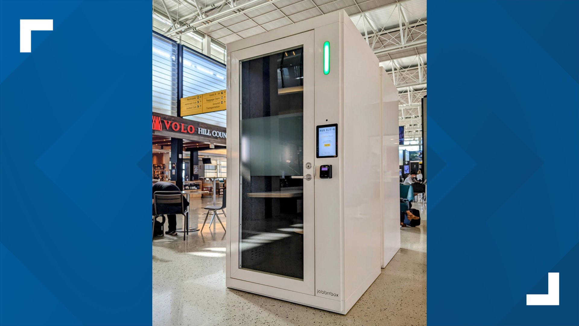 The airport said it has six of the private work booths available in the Barbara Jordan Terminal.