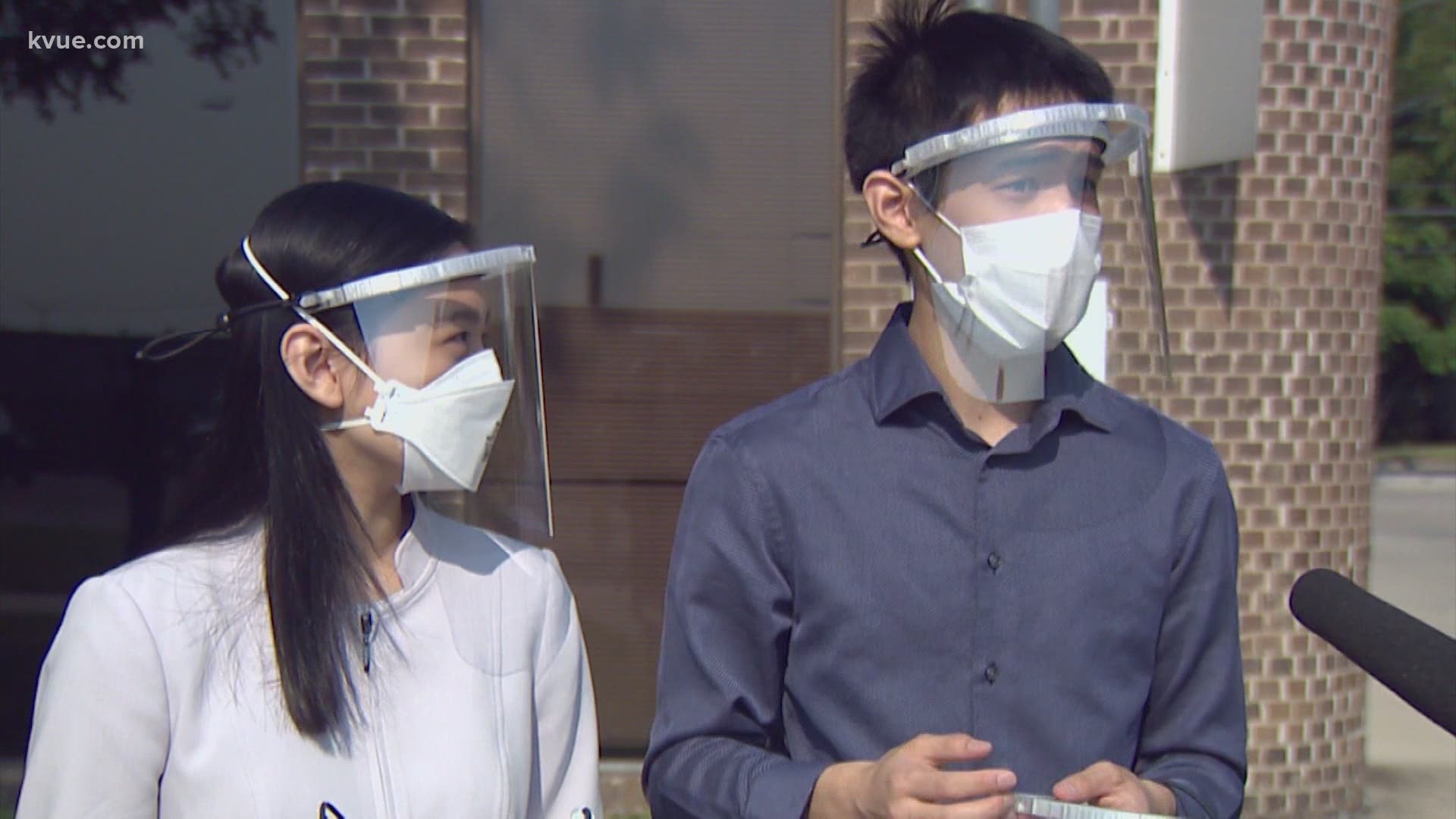 Two Westlake High School students and siblings are making face shields for essential workers. Kevin and Katelyn Yu designed and built the shields.