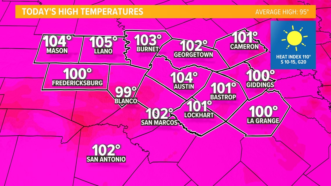 Austinarea weather Tripledigit temps remain through the week