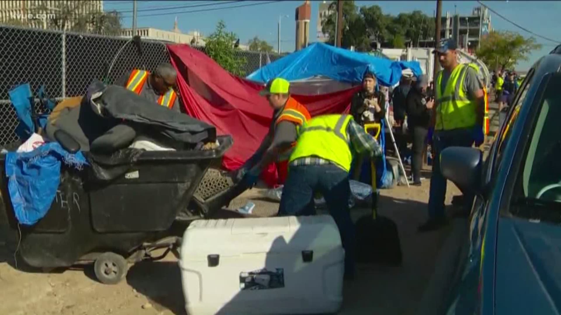 APD began to clear and clean up the homeless camps near the ARCH Monday morning.
