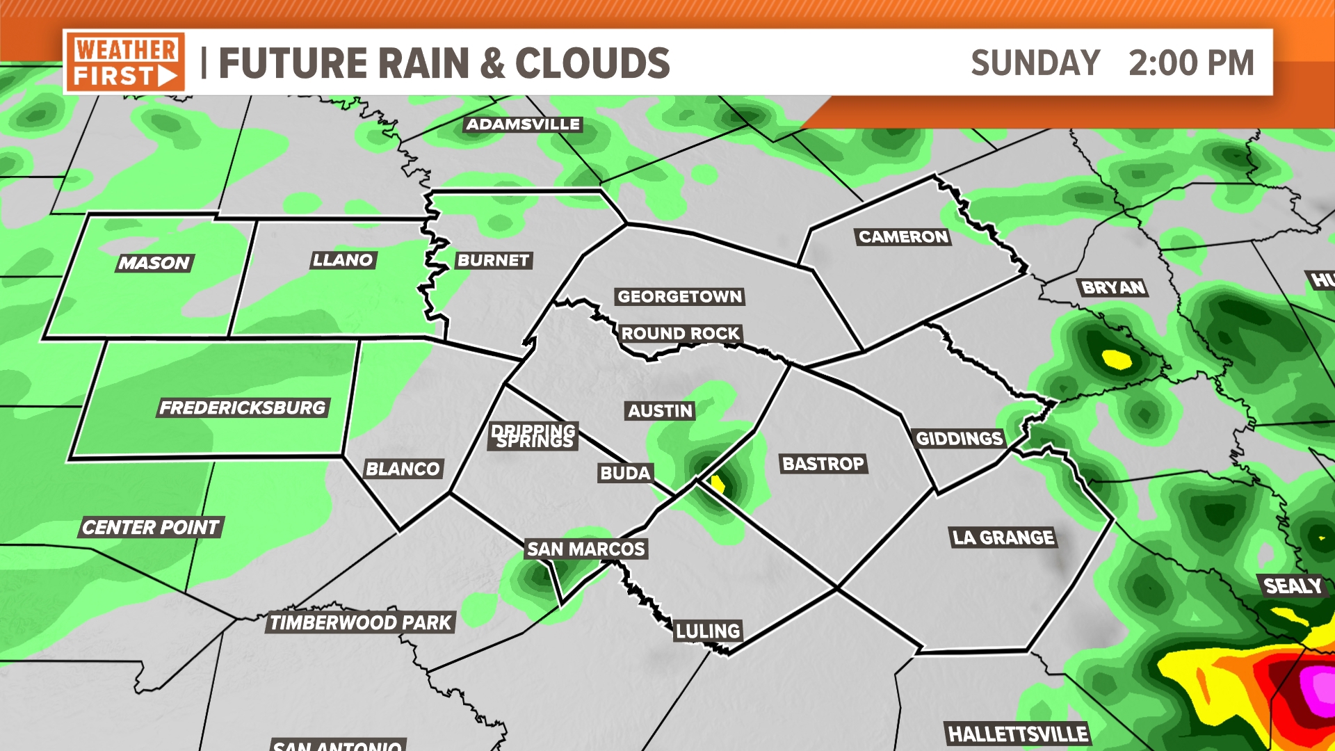 Strong to severe storms are possible across Central Texas Sunday night and Monday. (Note: Radar has no audio.)