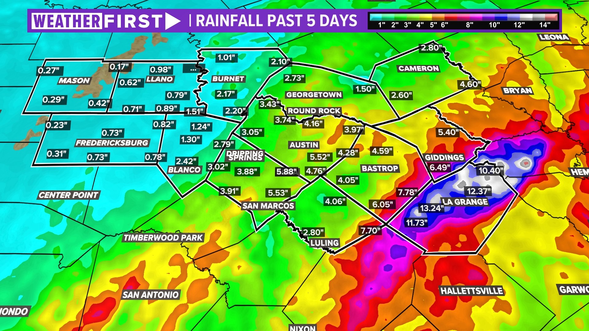 Texas flooding Rainfall totals across Central, Southeast Texas