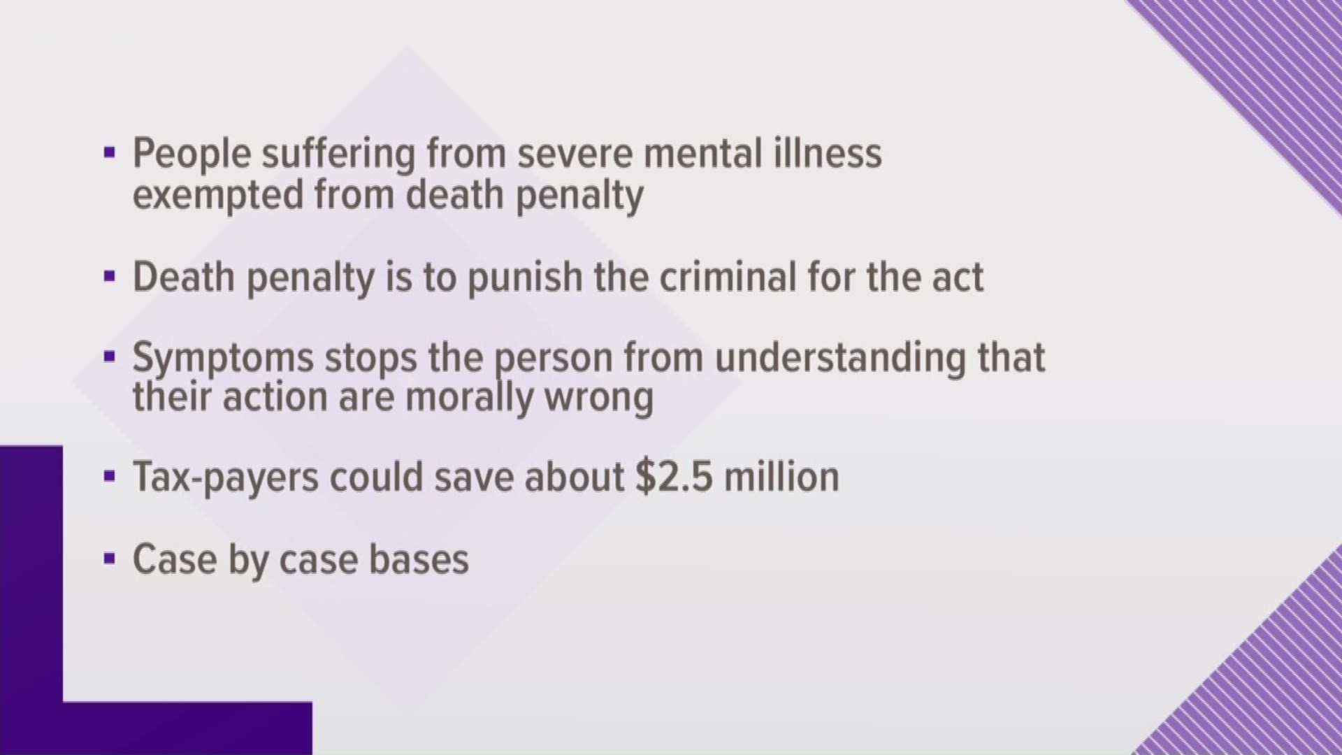 A new bill filed Tuesday would exempt people suffering from a severe mental illness from the death penalty.