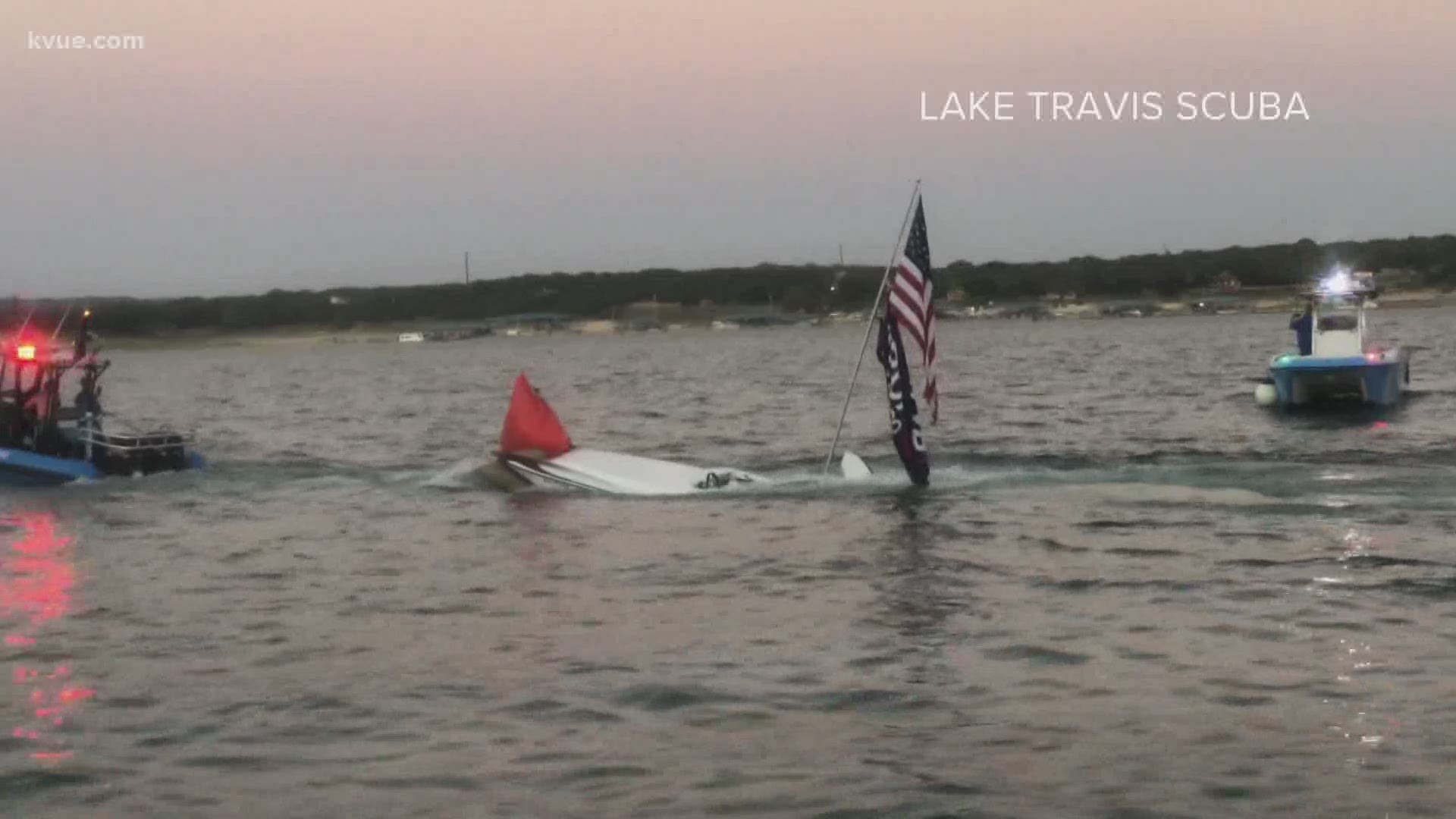 A sunken boat from Saturday's Trump parade was recovered from Lake Travis. It is one of five that sank at the event.