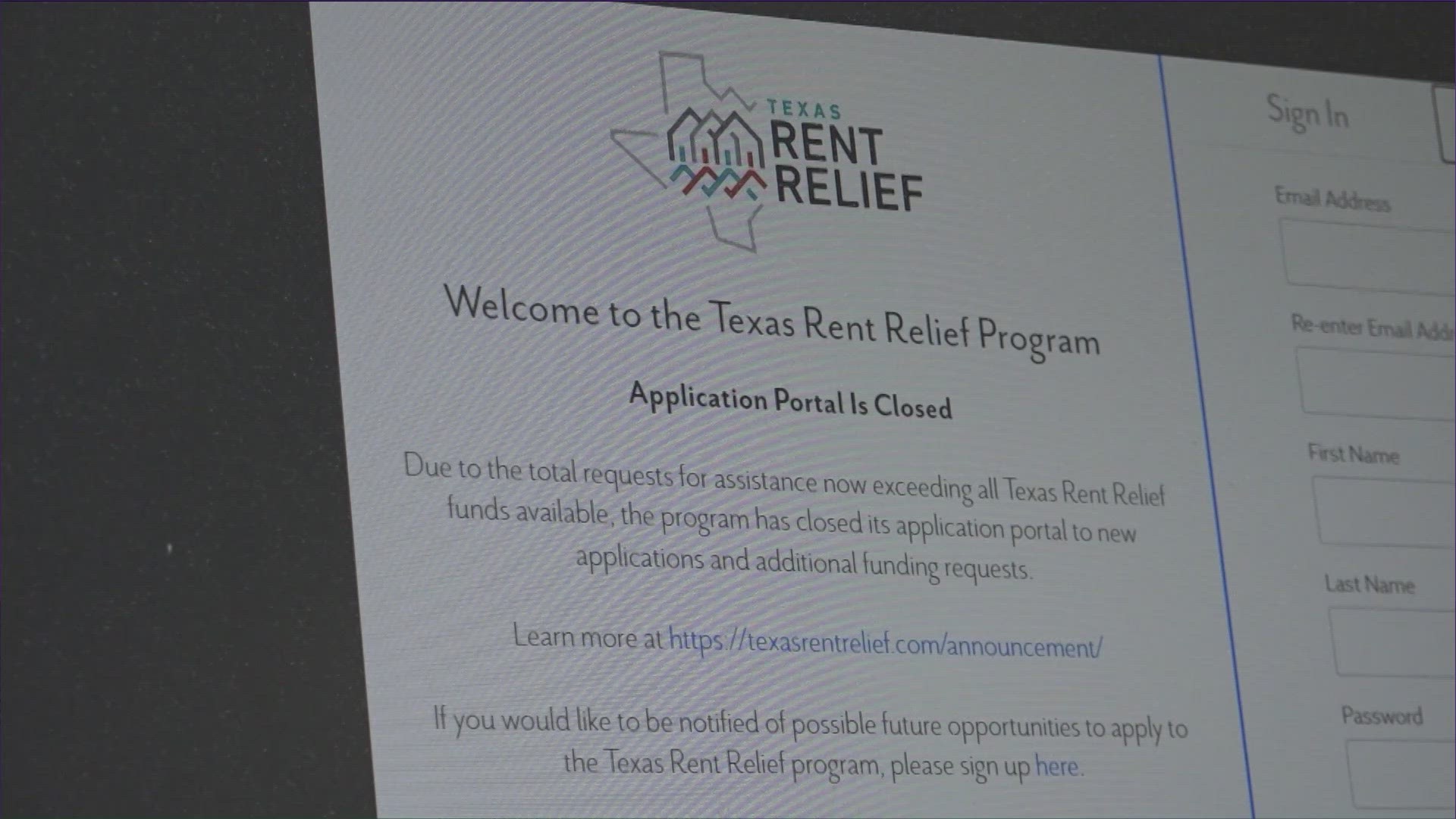 The Texas Rent Relief program opened an online portal on Tuesday, and spots are filling up fast.