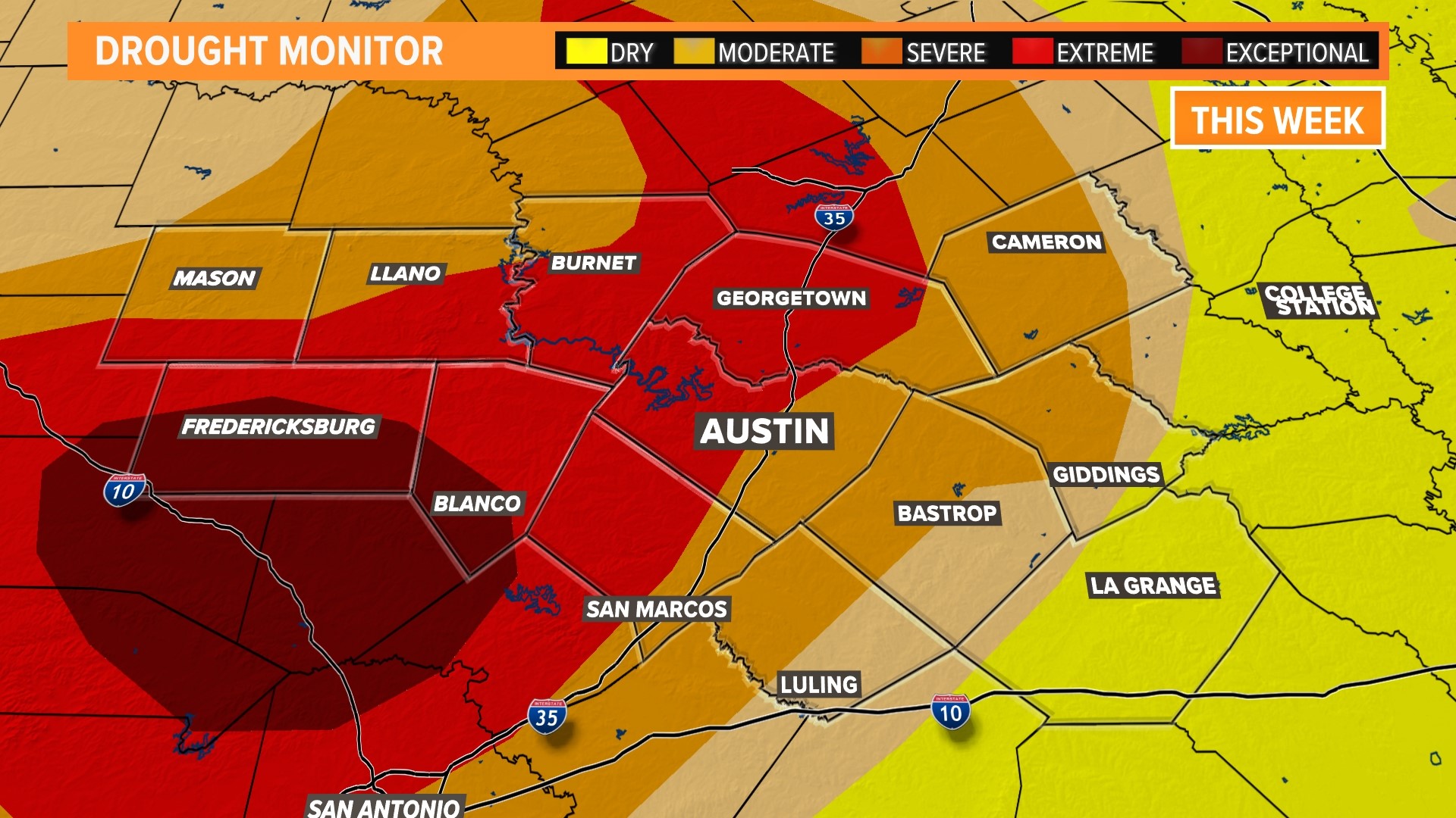 Much of Central Texas has seen regressing drought