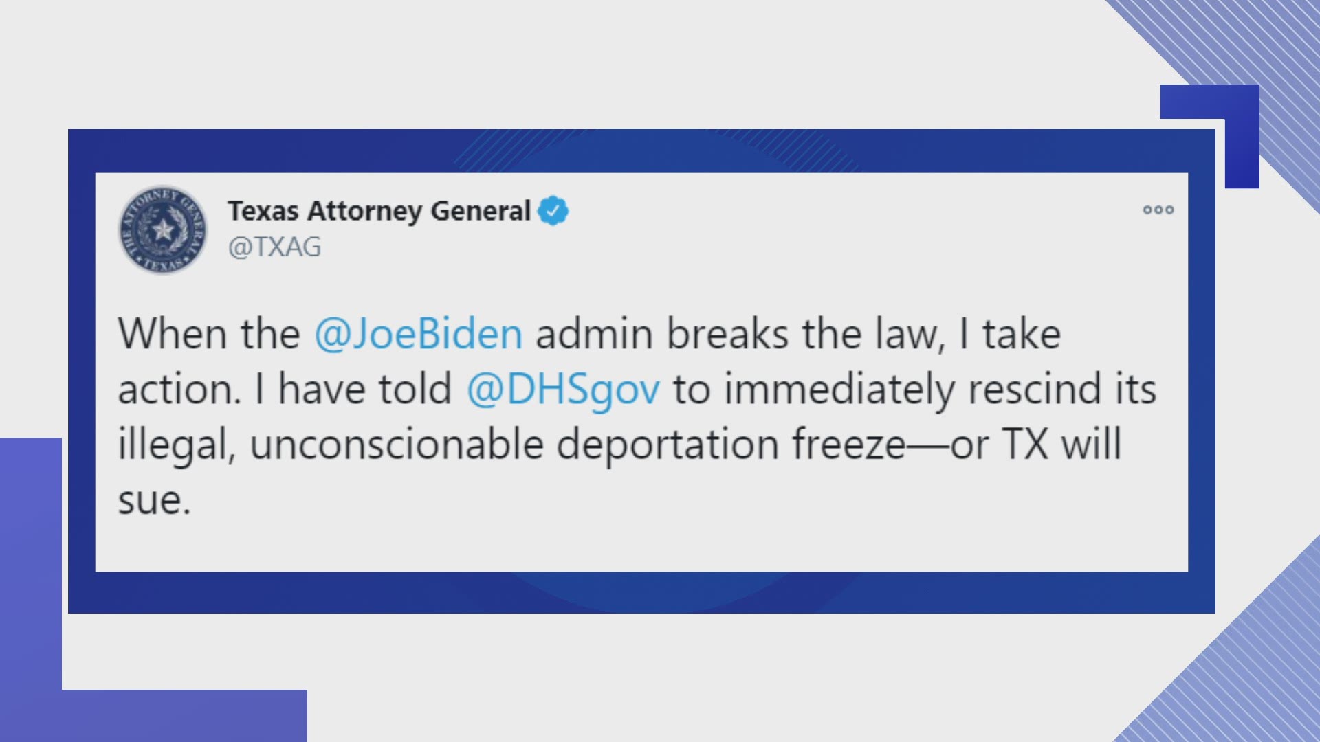 Texas Attorney General Ken Paxton has taken issue with the administration's 100-day deportation moratorium.