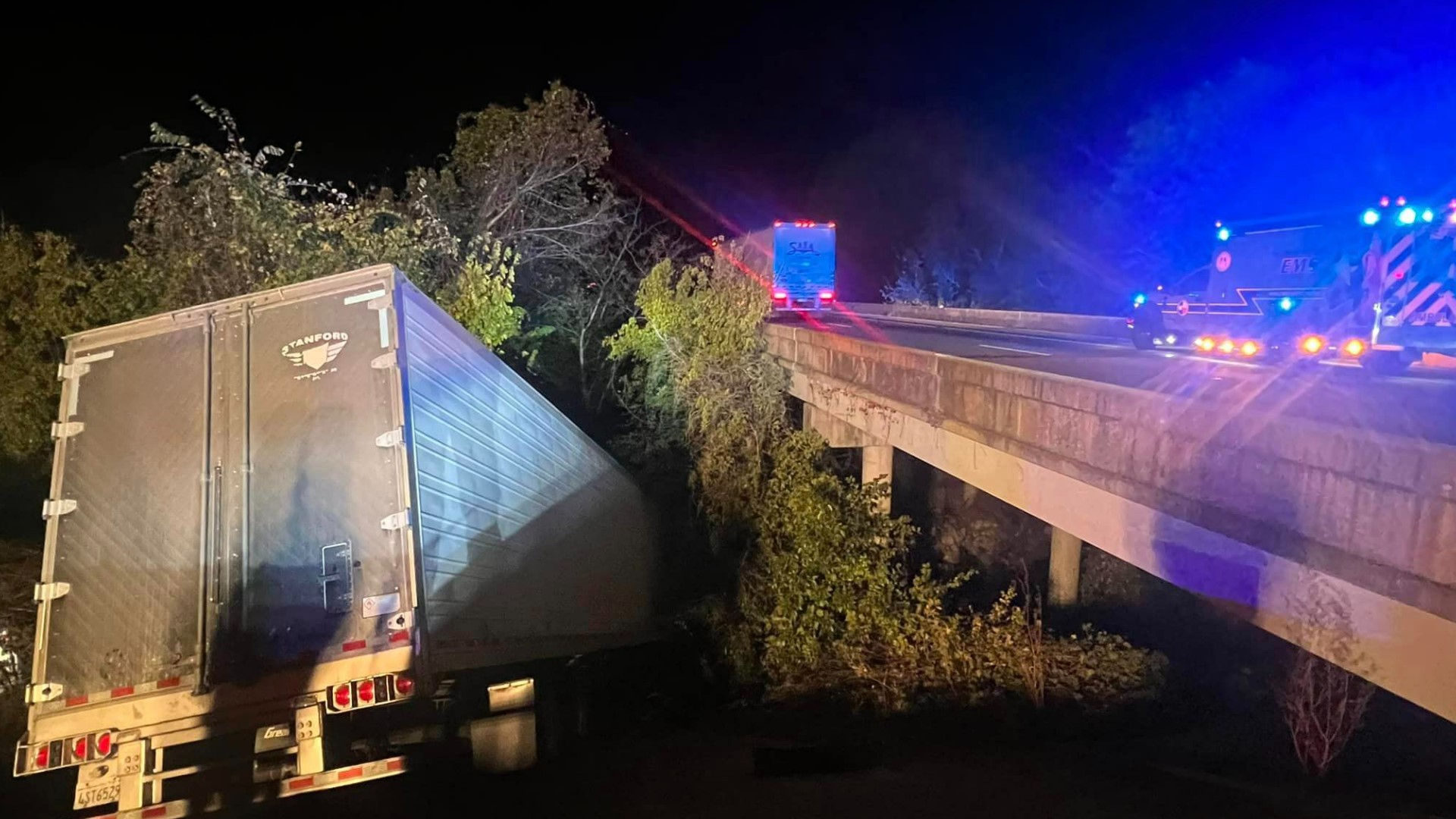 Authorities say the truck driver appears to be fine. From photos, it looks as if the green beans did not spill out of the truck.