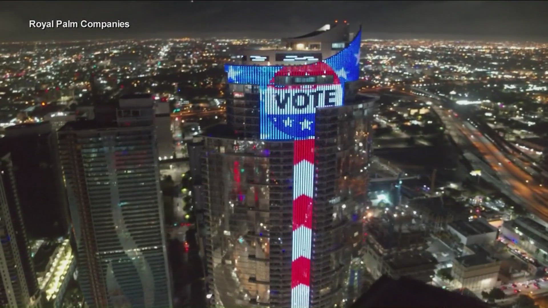 The Paramount Miami World Center typically lights up for the city's sports teams' wins and holidays.