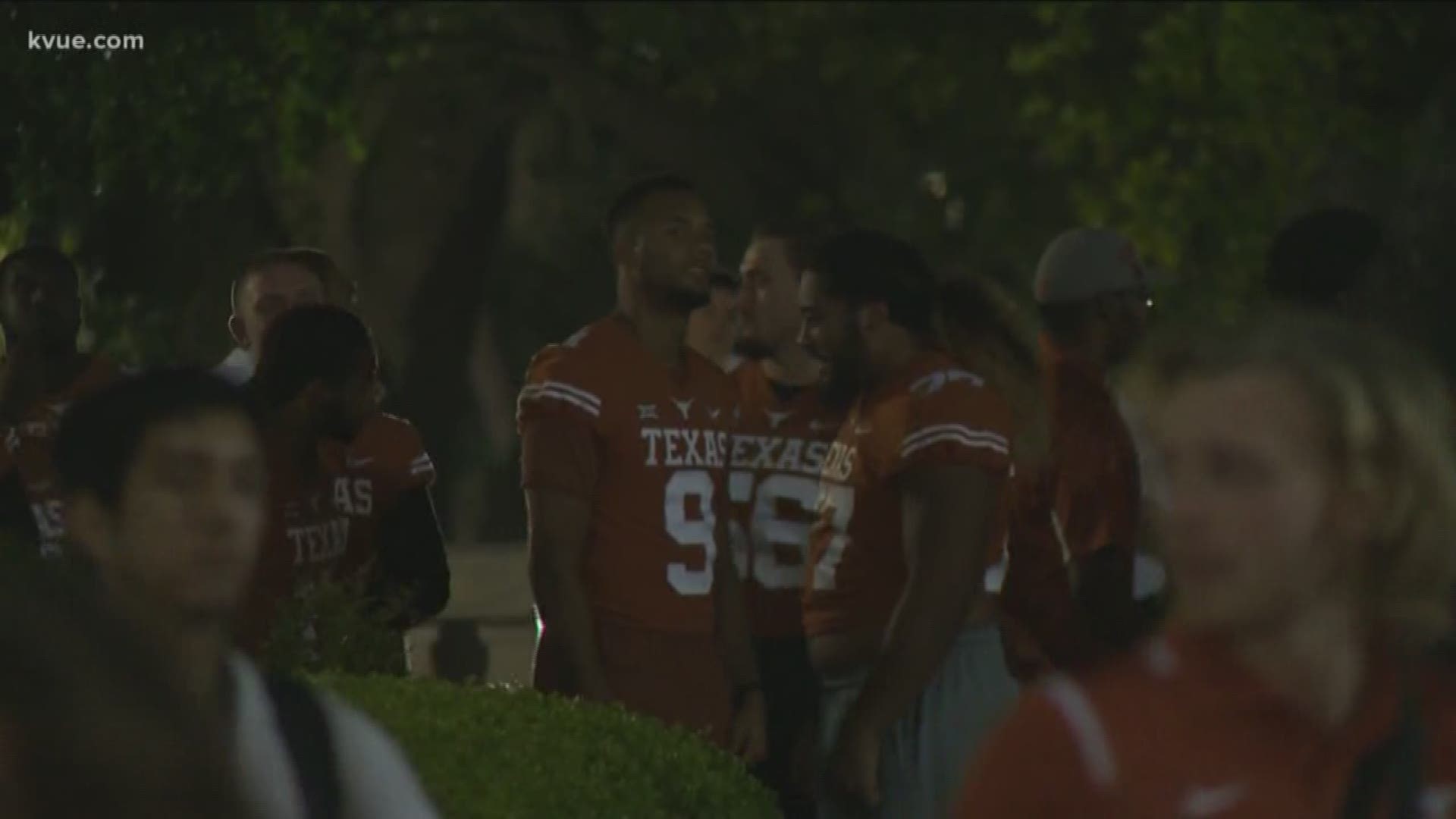 There was a sea of burnt orange along South Mall of UT Tower as fans cheered on their home team as the Longhorns prepare to face the Oklahoma Sooners.