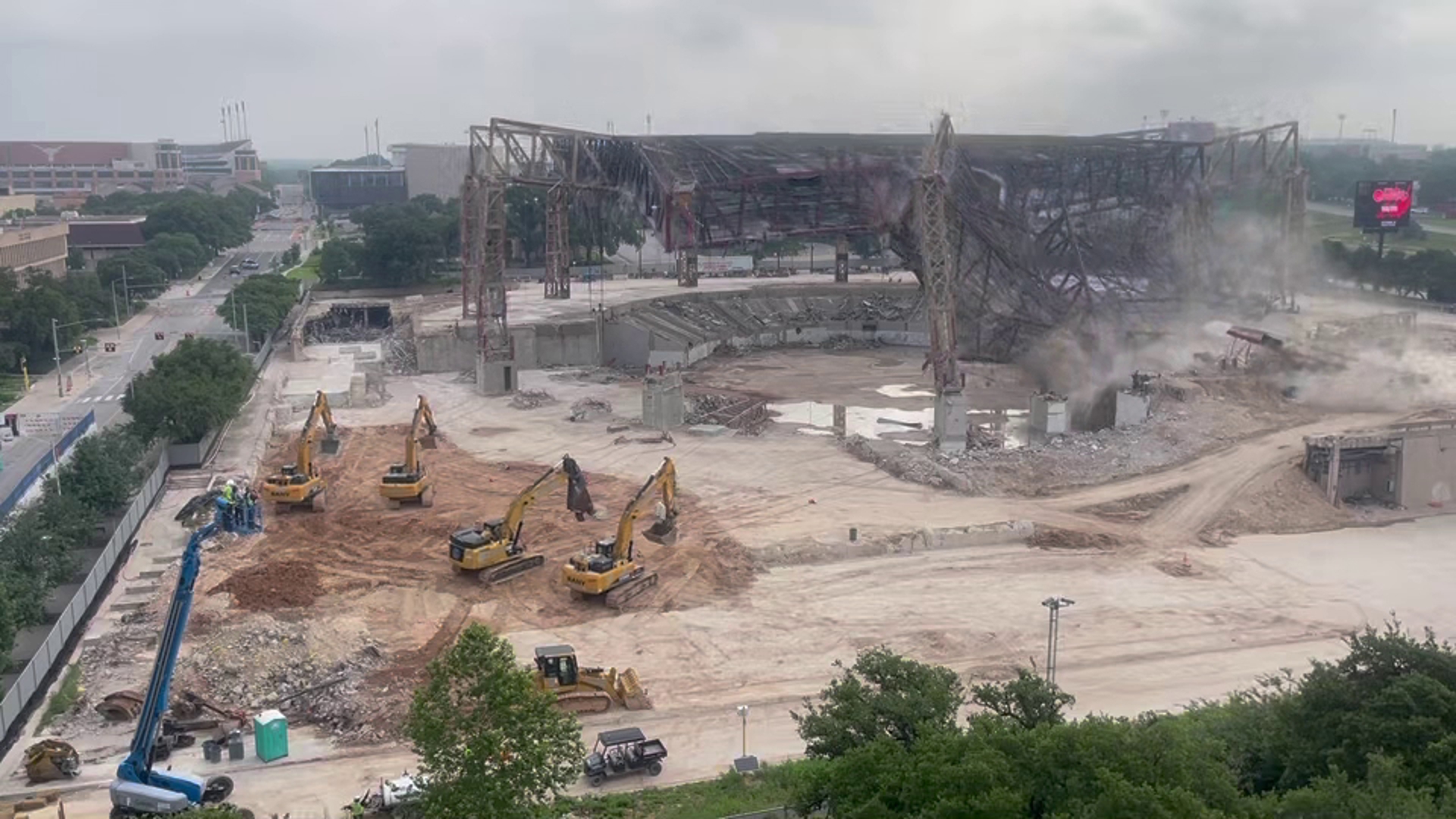 Deconstruction of the former arena had taken place for months, before the final beam was knocked down Sunday.