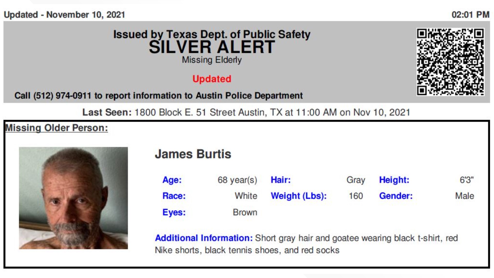 Silver Alert Discontinued For Missing Austin Man