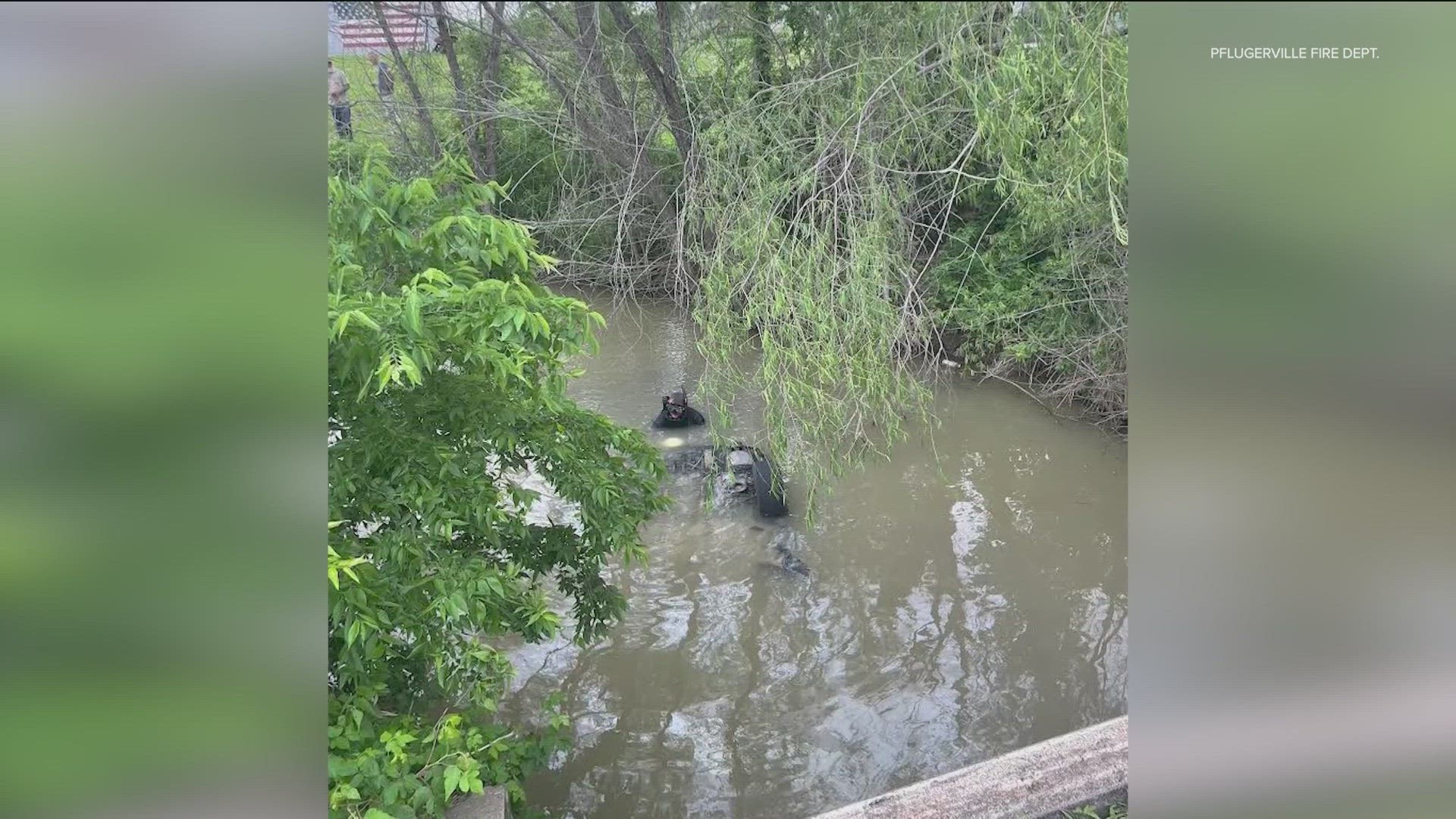 Firefighters responded to a vehicle in a creek Monday morning in East Travis County, between Manor and Pflugerville.
