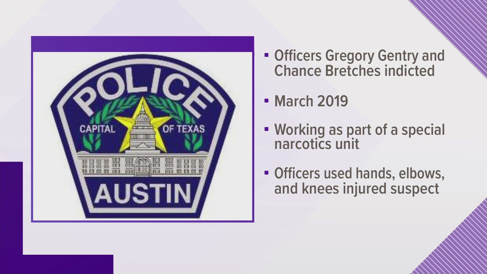 Two Austin police officers are facing assault charges for the violent arrest of a man in March 2019. They had previously been cleared of any wrongdoing.