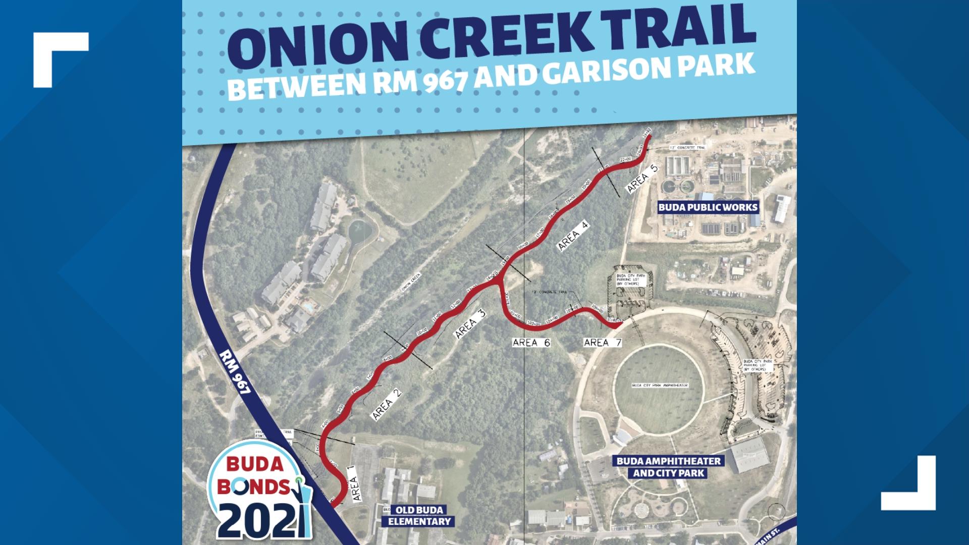 The 1.5-mile-long trail runs along Onion Creek near the Buda Amphitheater and city park.