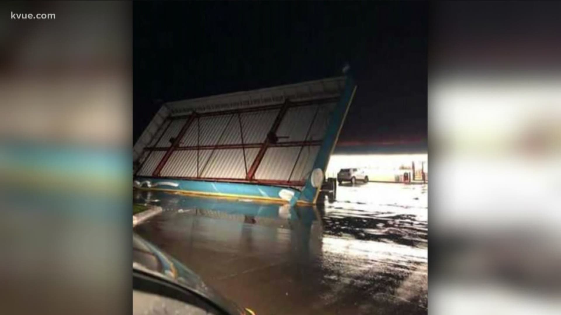 A gas station was damaged and trees were torn down in Lockhart after storms rolled through.