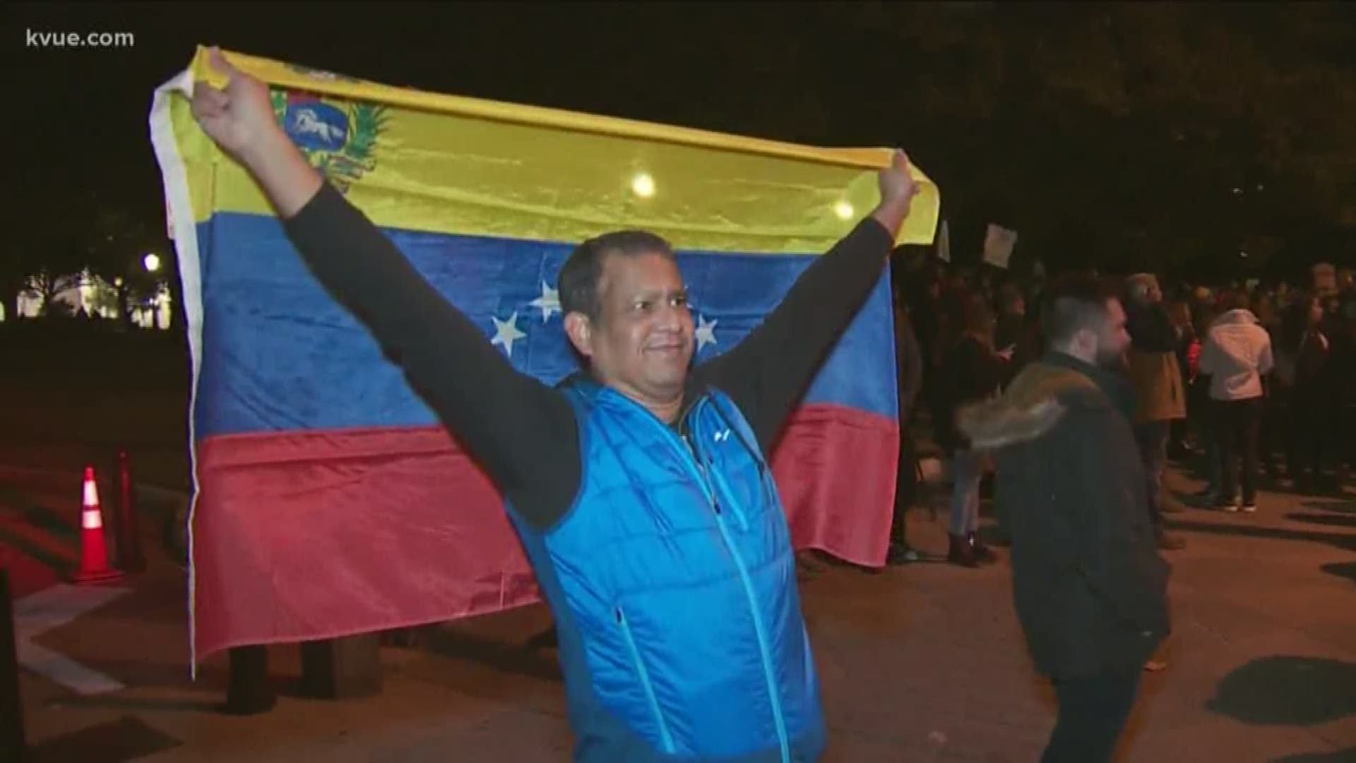 More than 100 people stood outside the Texas Capitol to support the man who declared himself the interim president of Venezuela.