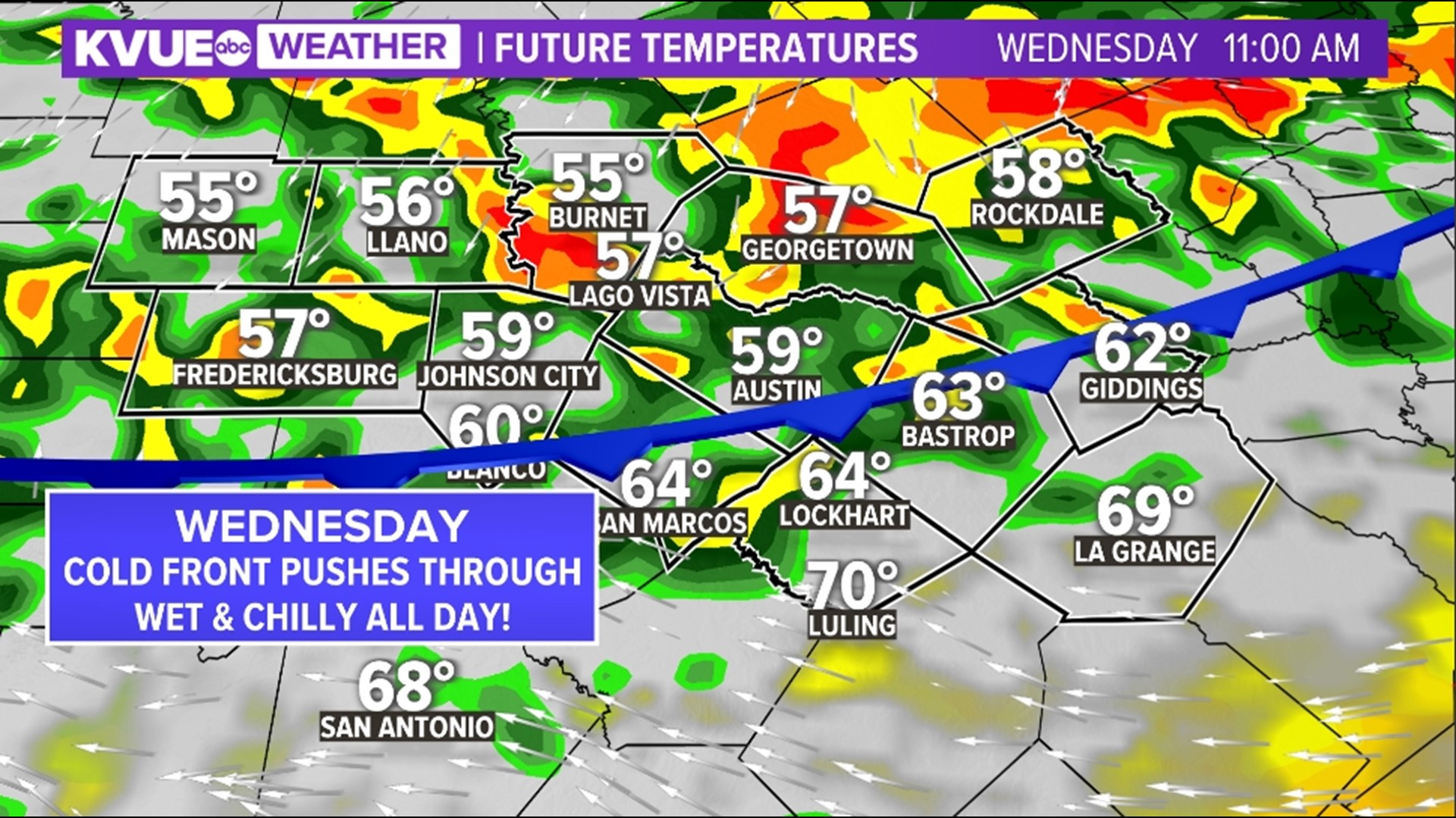 Strong cold front pushing through Wednesday; wet and chilly all day ...