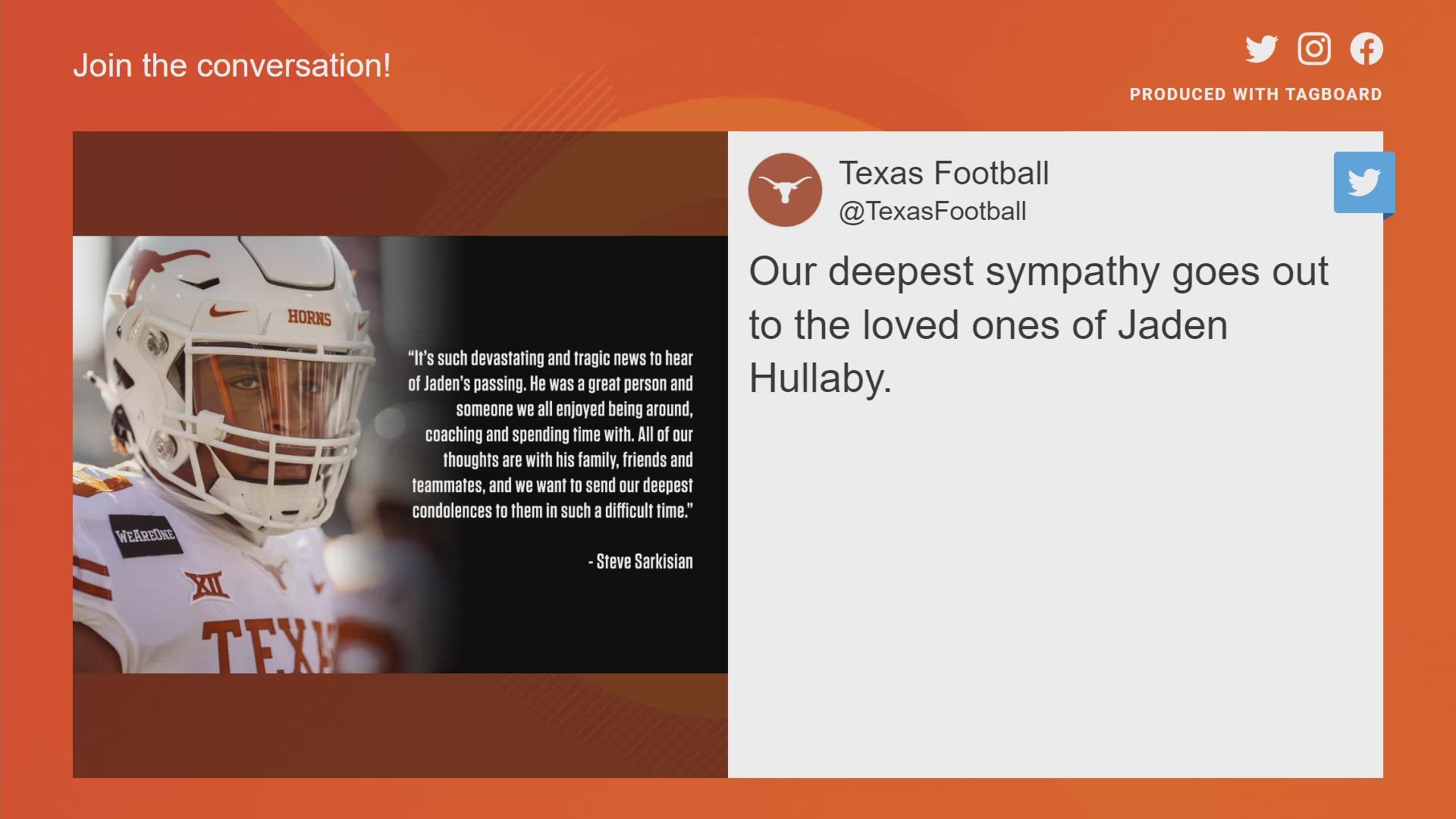 Former Texas Football player and North Texas native Jalen Hullaby has died.