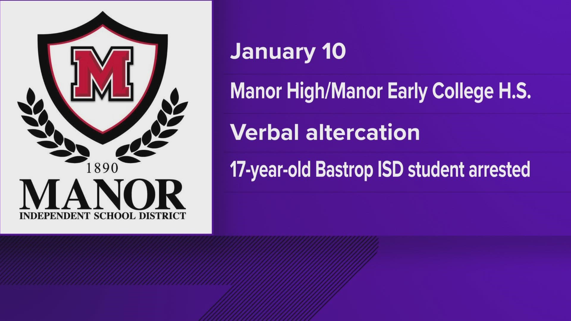 Manor ISD officials said a teen was arrested after an incident near a high school parking lot.