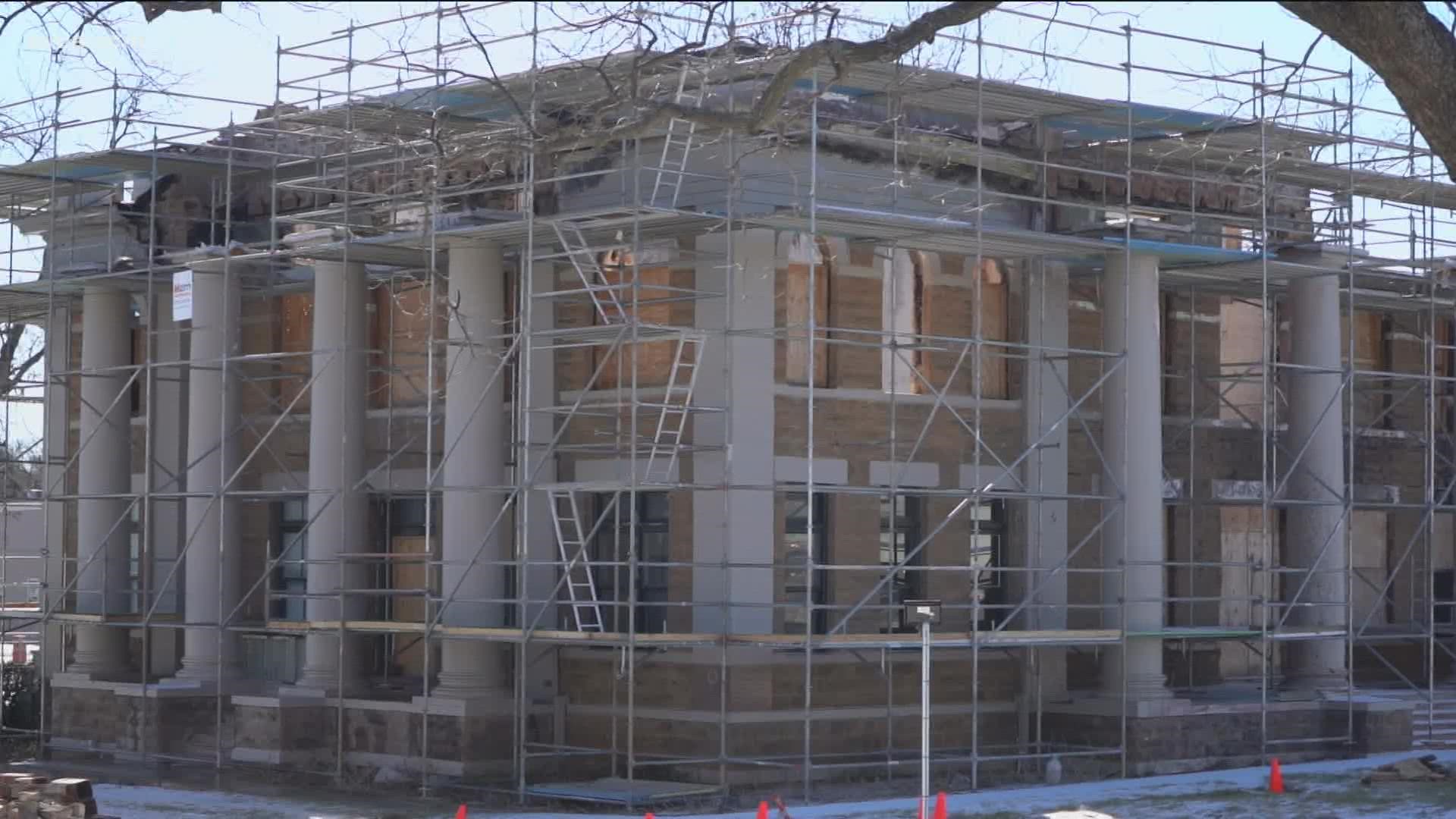 Fourteen departments were honored Friday for putting out the fire that destroyed the historic courthouse a year ago.