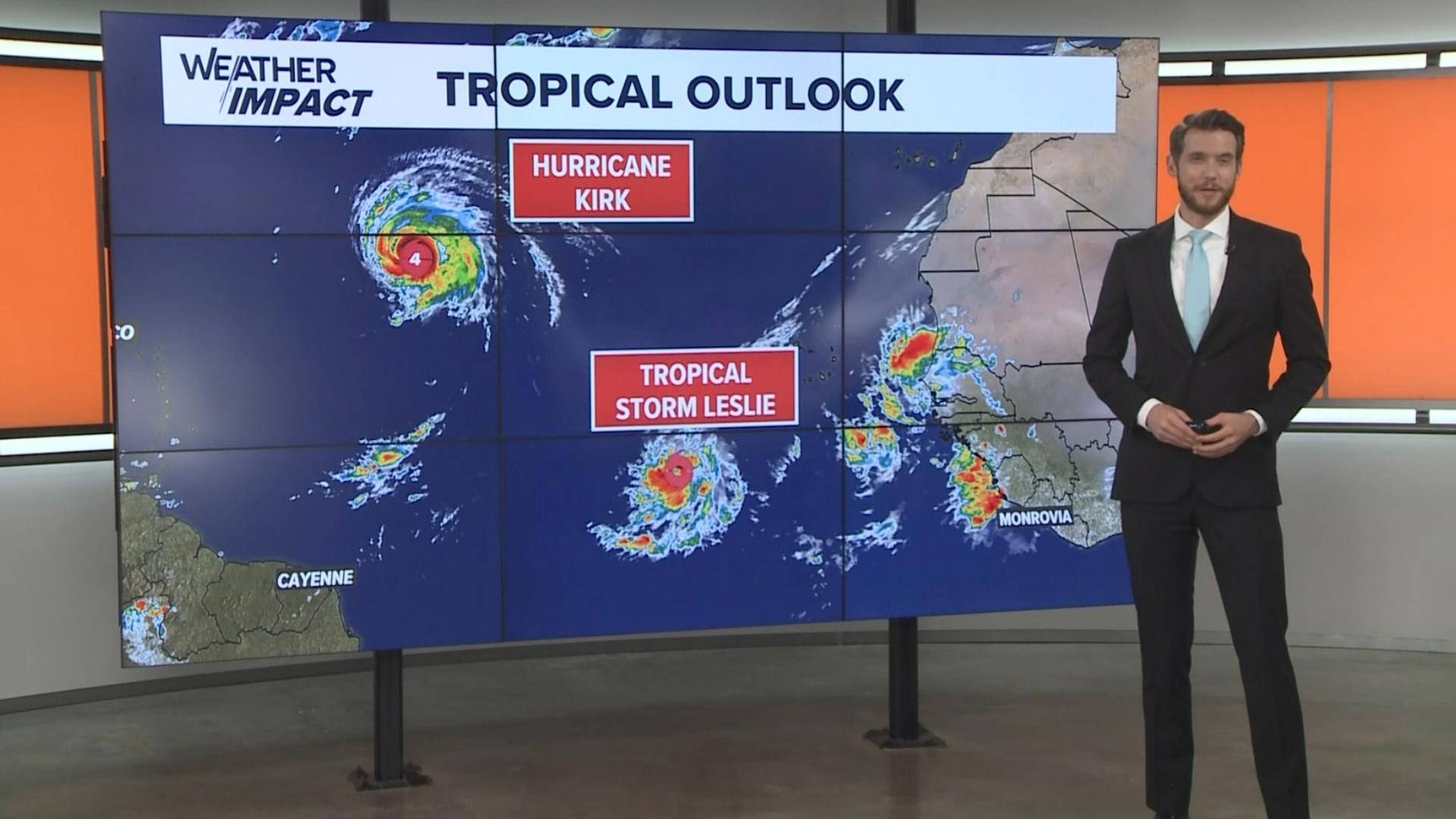 KVUE Meteorologist Shane Hinton has your Oct. 4 morning tropics update. He's tracking the latest Hurricane Kirk and Tropical Storm Leslie.