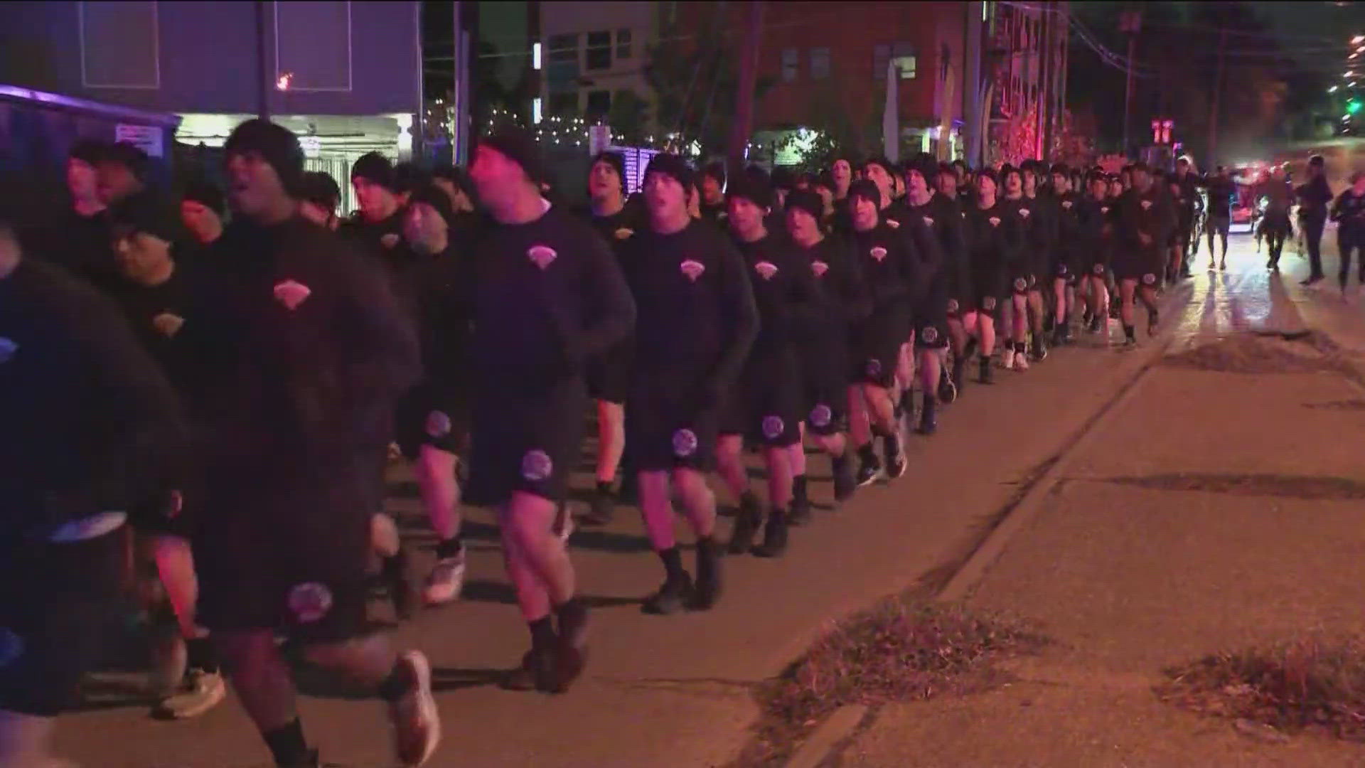 The new recruits ran four miles in honor of fallen officers and to mark the start of their journey becoming state troopers.