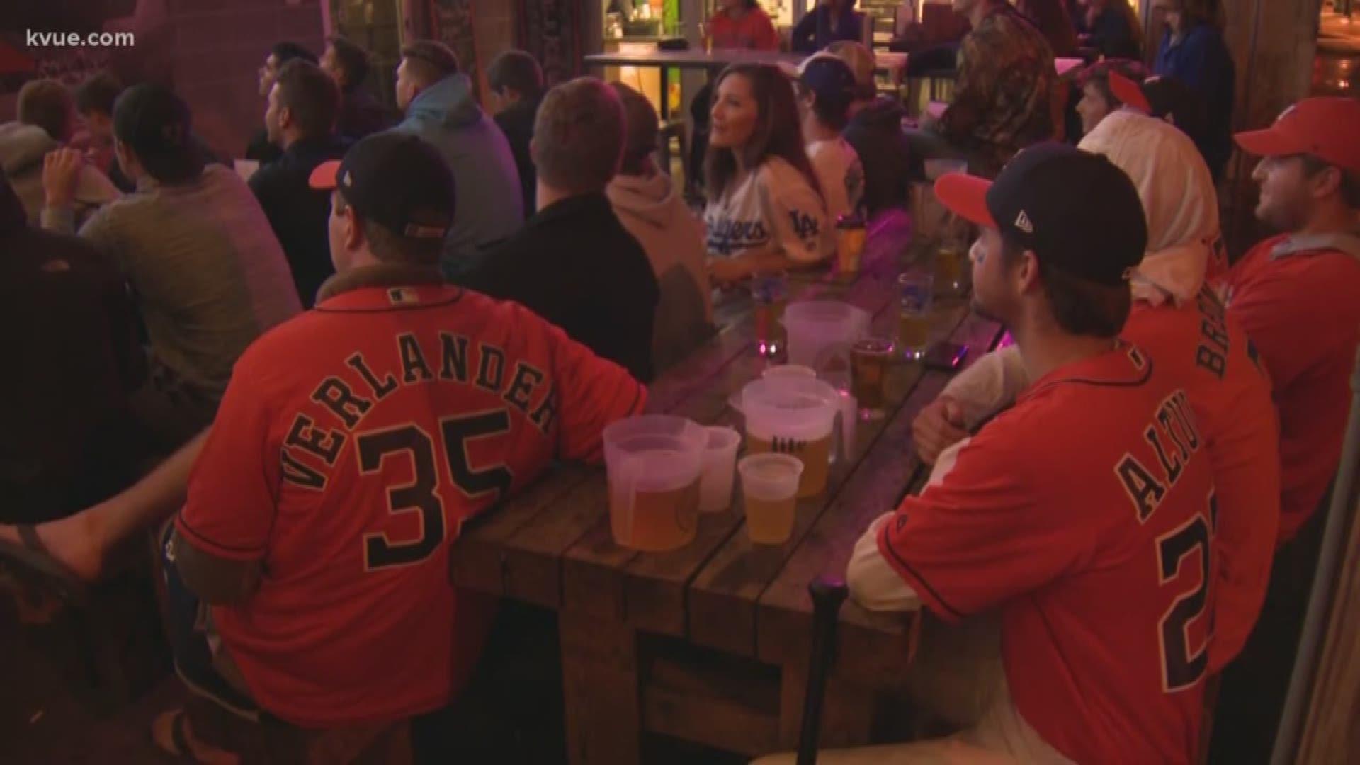 Despite the Halloween rains, Austin Astros -- and Dodgers -- fans turn out to watch the World Series as the Astros draw closer to a win during Game 6.