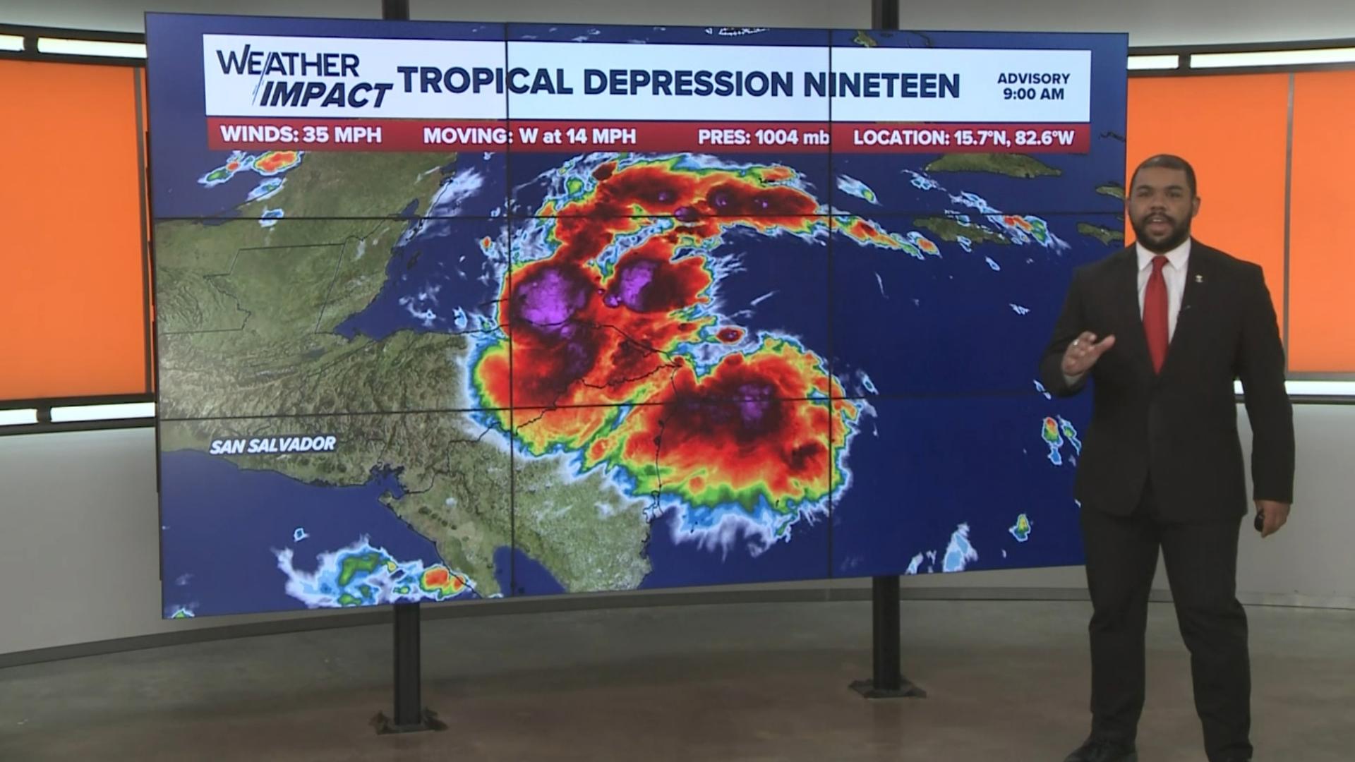 KVUE Meteorologist Jordan Darensbourg has your Nov. 14 morning tropics update. He's tracking Tropical Depression 19.