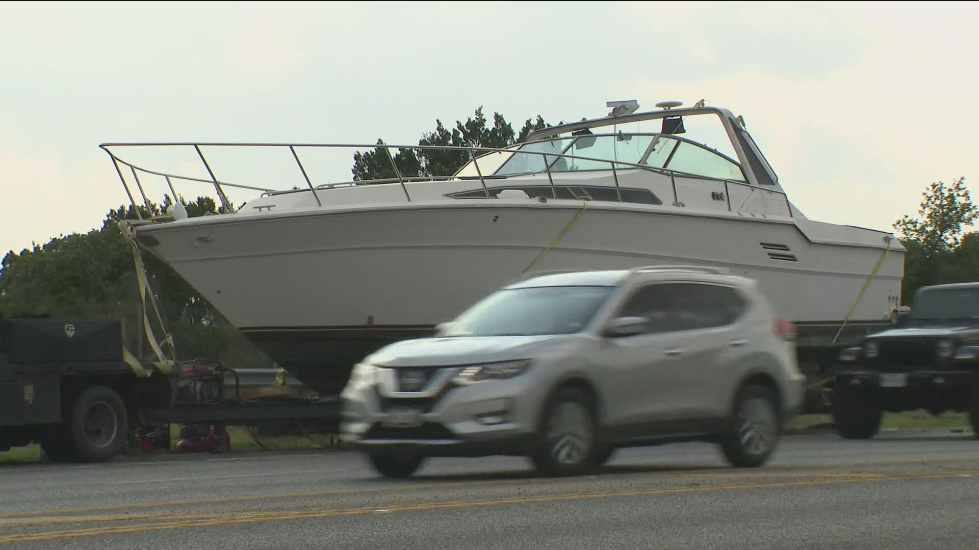There's a shipwreck of sorts on the side of SH 71. The boat sparked a frenzy on social media.