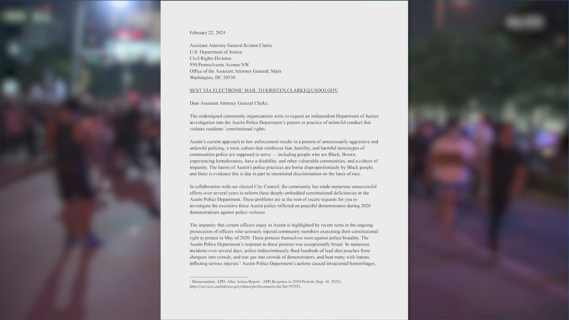 Community advocacy groups are putting pressure on the U.S. Department of Justice to investigate the Austin Police Department. They sent their request in a letter.