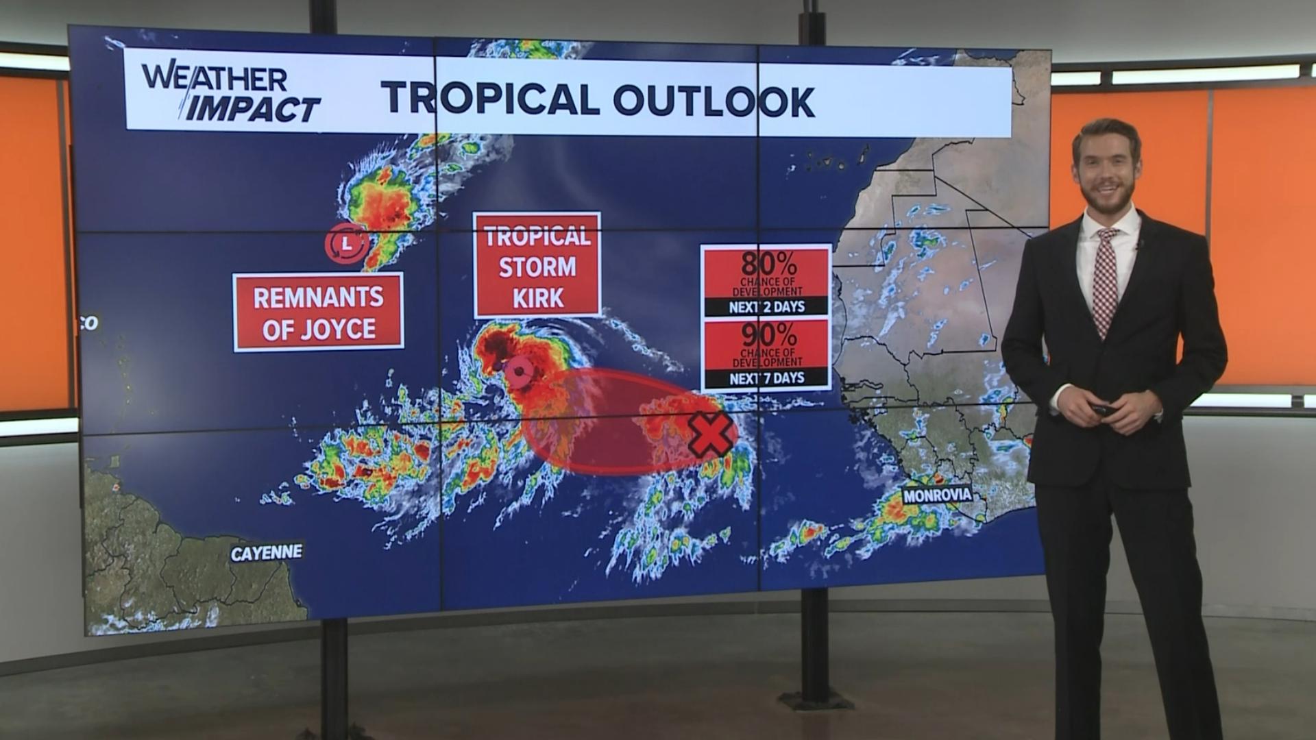 KVUE Meteorologist Shane Hinton has your Oct. 1 morning tropics update. He's tracking the latest on Tropical Storms Kirk and the remnants of Joyce.