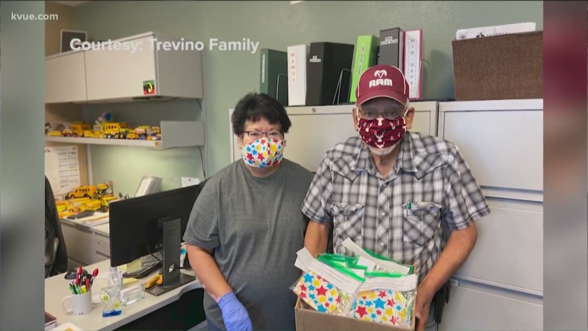 Patricia and Jess Trevino made more than 100 masks for AISD bus drivers.