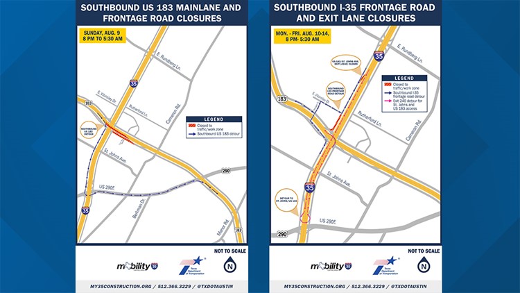 Austin traffic: Southbound US 183, I-35 lanes will be closed
