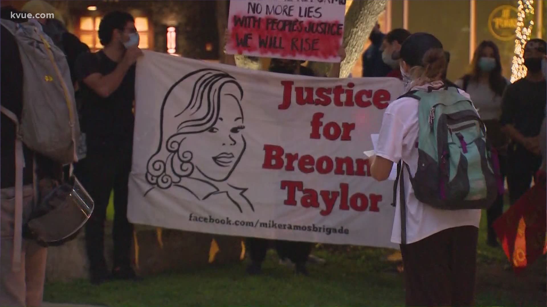 A group of demonstrators gathered in Downtown Austin Wednesday night to protest the indictment in the Breonna Taylor case.
