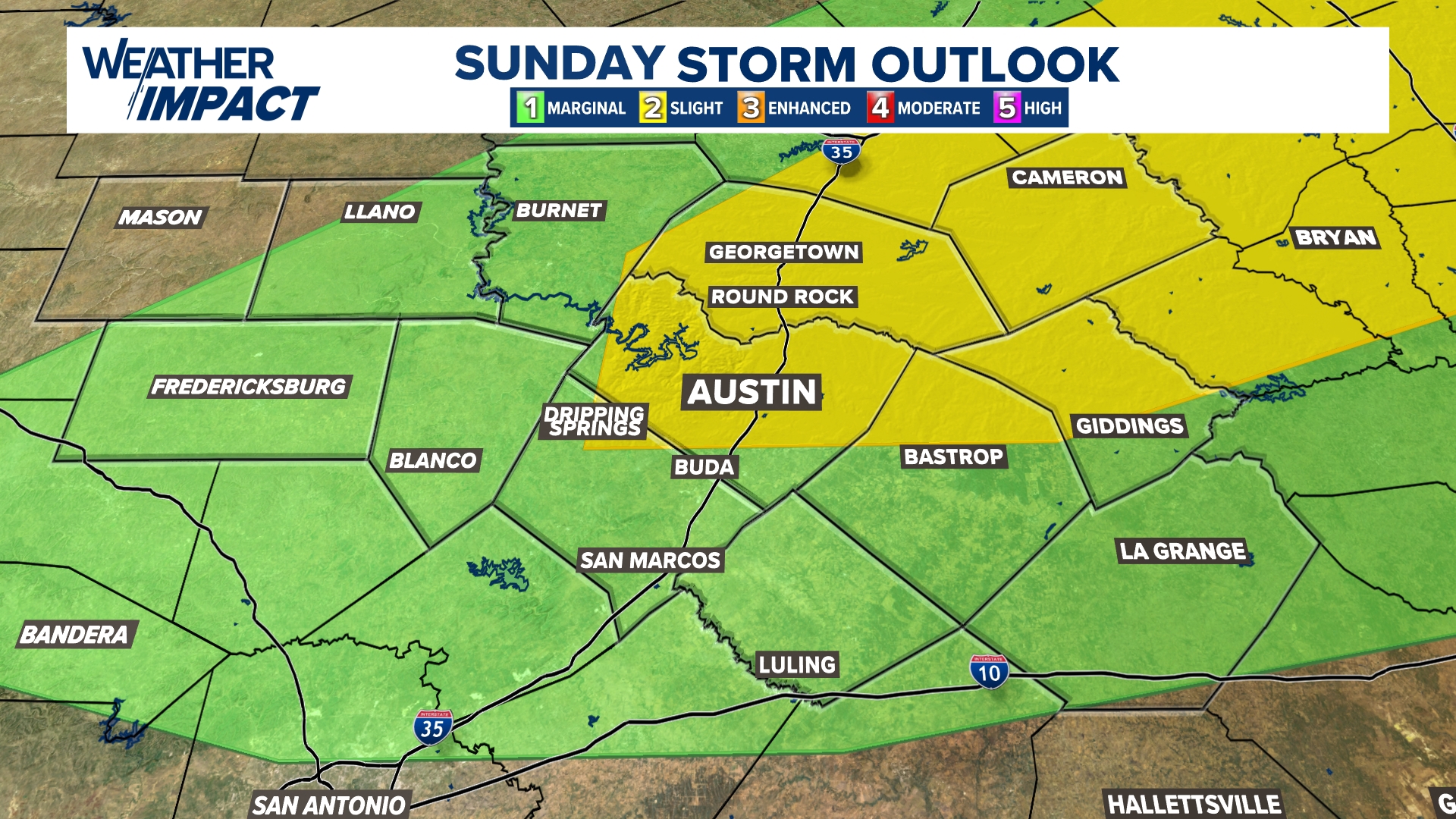 Austinarea weather Severe weather risk Sunday evening