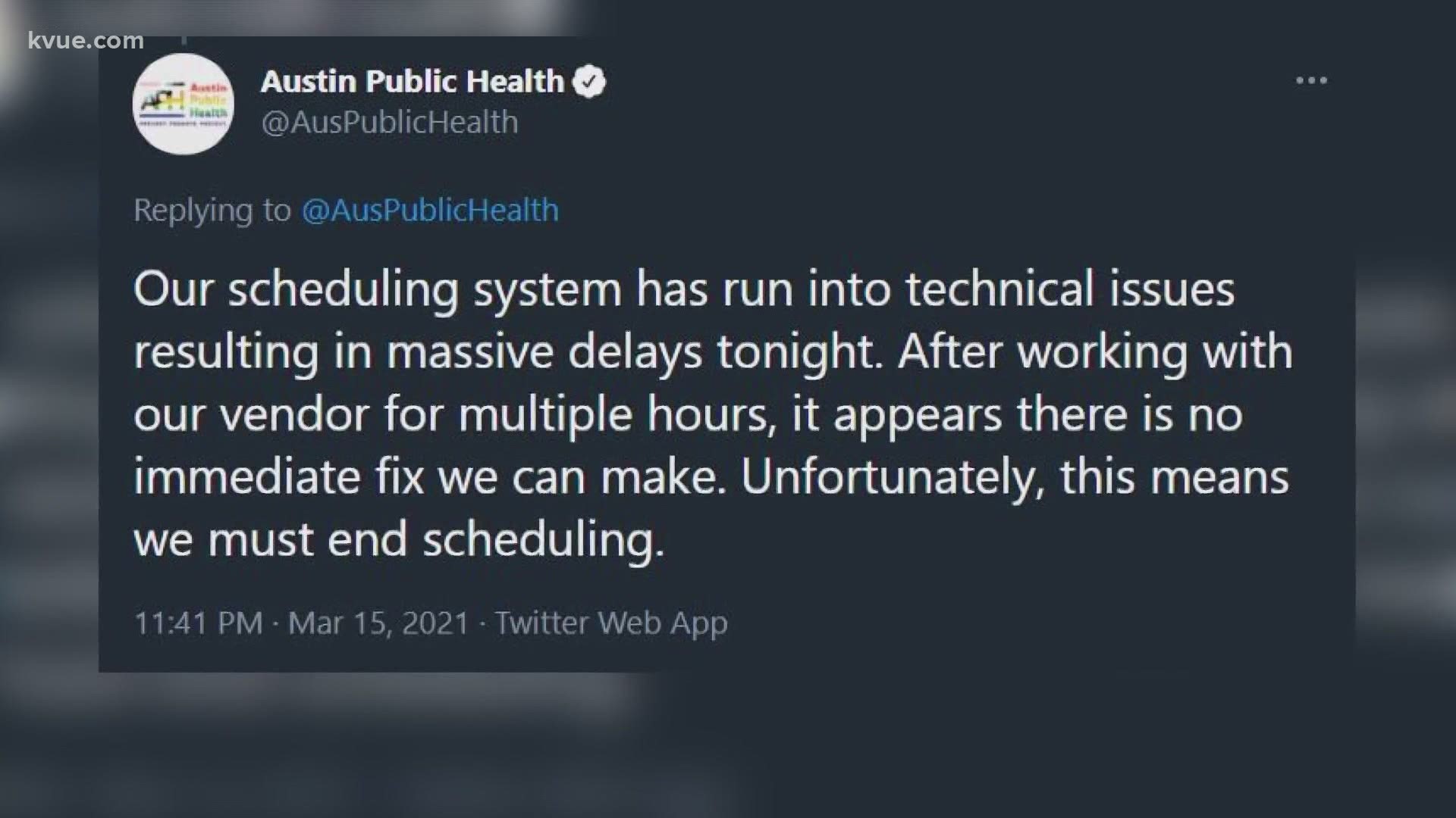 Technical difficulties on Austin Public Health's website kept quite a few people from getting a vaccine appointment Monday night.