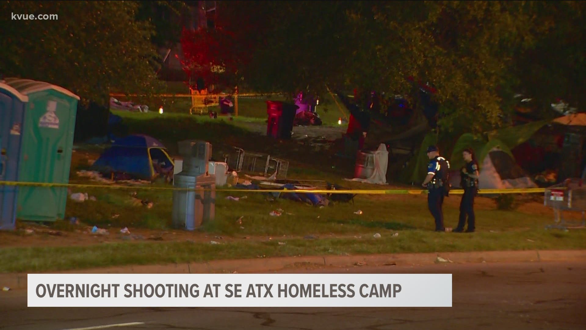 Police are investigating a shooting at a homeless camp in southeast Austin.