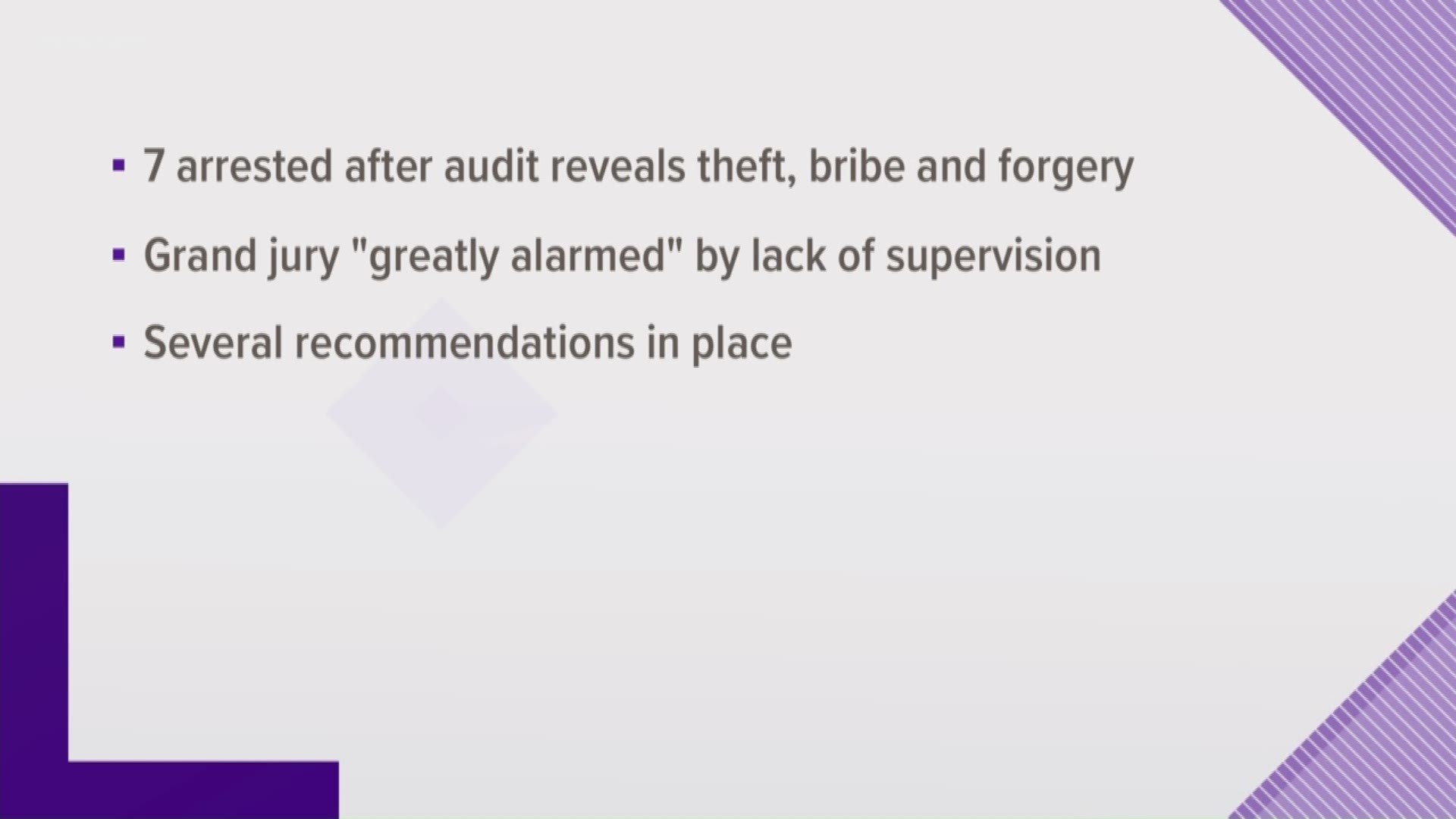 Seven people were arrested in March after an audit caught them stealing rolls of quarters, taking a bribe and forging documents.