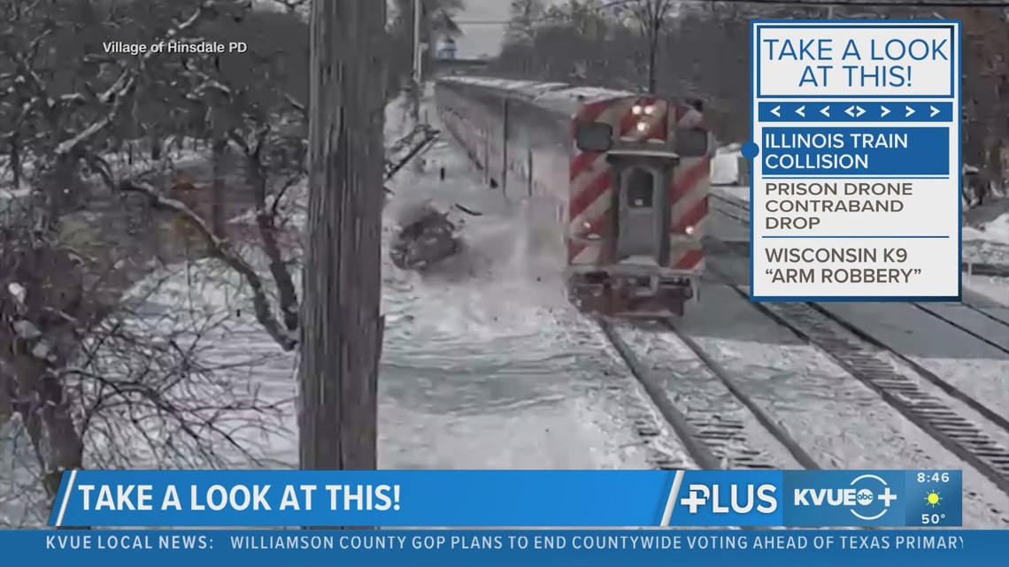 Surveillance video shows vehicle hit by train in Illinois | kvue.com