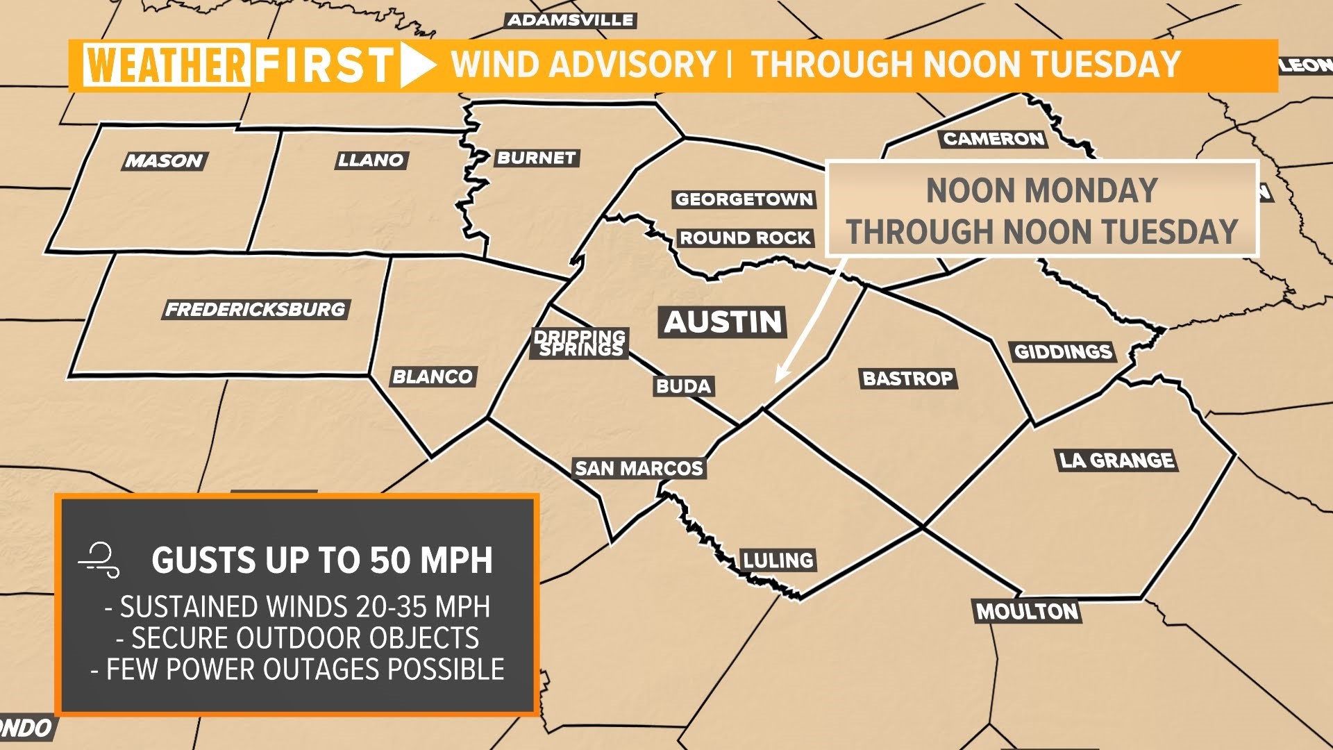 Austin-area weather: Wind advisory issued for Monday, Tuesday | kvue.com