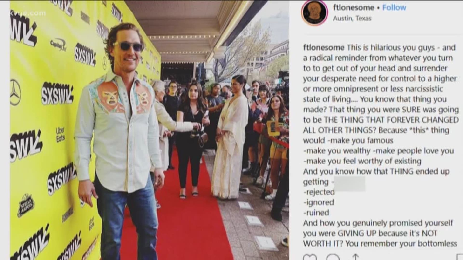 An Austin designer got quite the surprise when Matthew McConaughey wore one of her creations at a SXSW red carpet event this weekend.