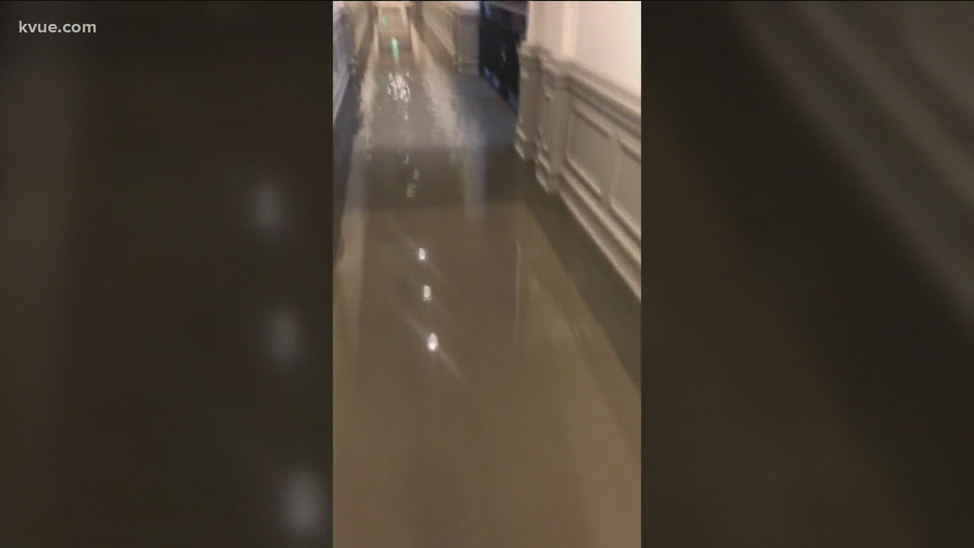 A spokesperson for the State Preservation Board said the flooding was caused by a storm water drain getting clogged, backing up water into the capitol extension.