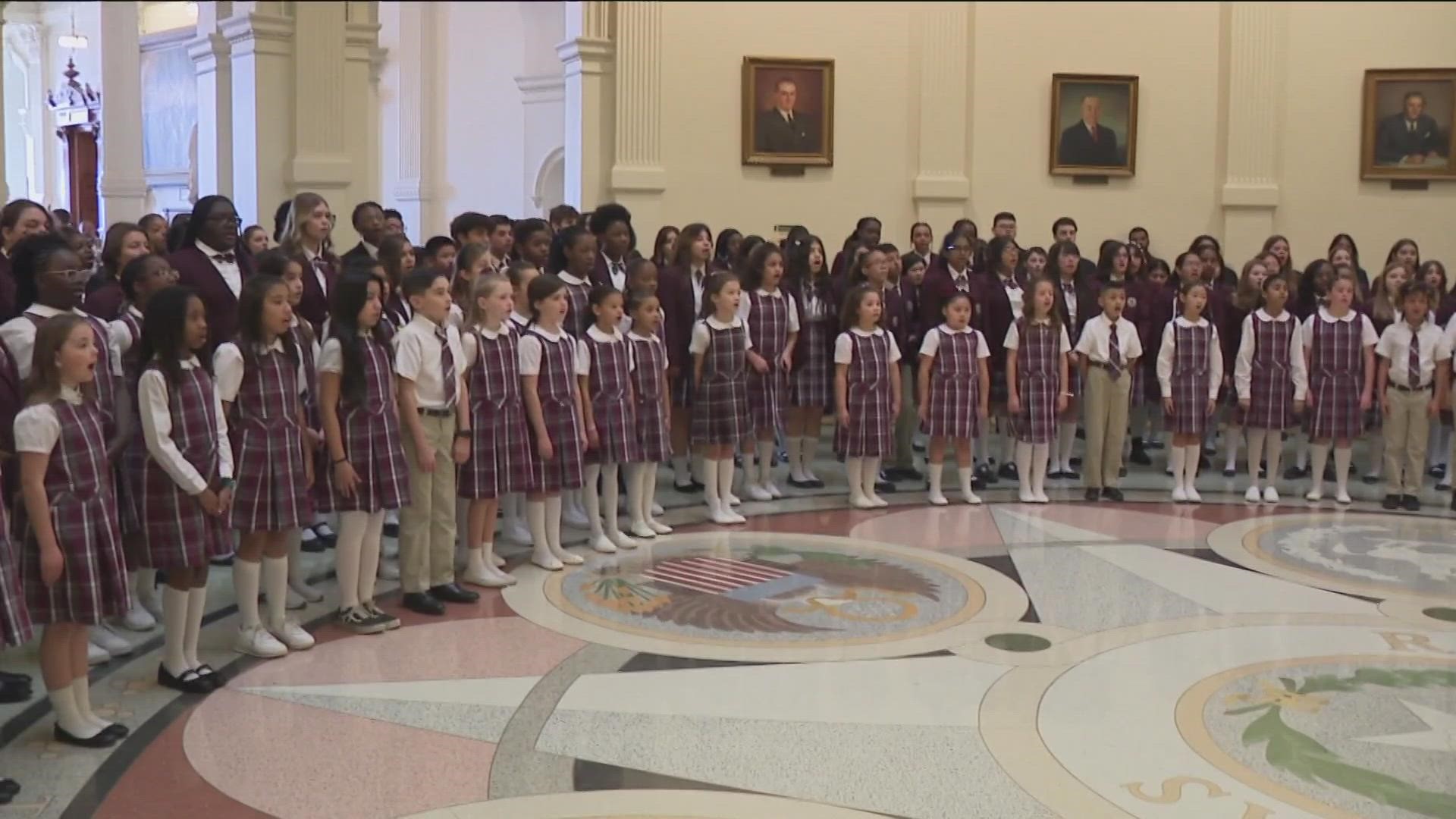 At the State Capitol on Monday, charter school students serenated lawmakers.