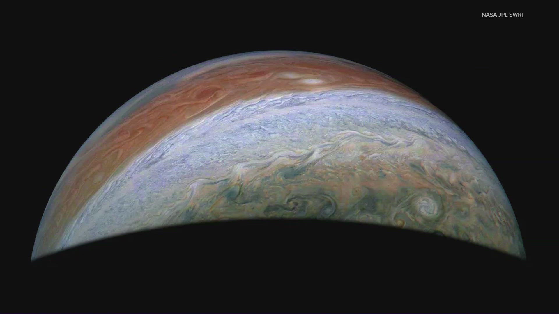 NASA shared pictures of our solar system's largest planet, Jupiter, taken by Juno, a spacecraft that took off to study the planet in 2016.