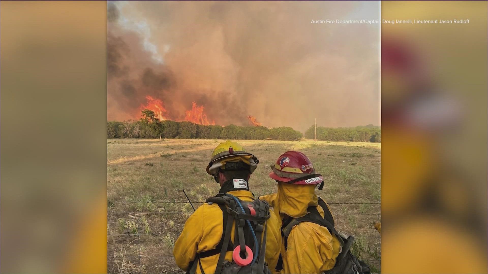 A crew of four is out just west of the DFW to help battle the flames as they threaten homes and farms in the area.