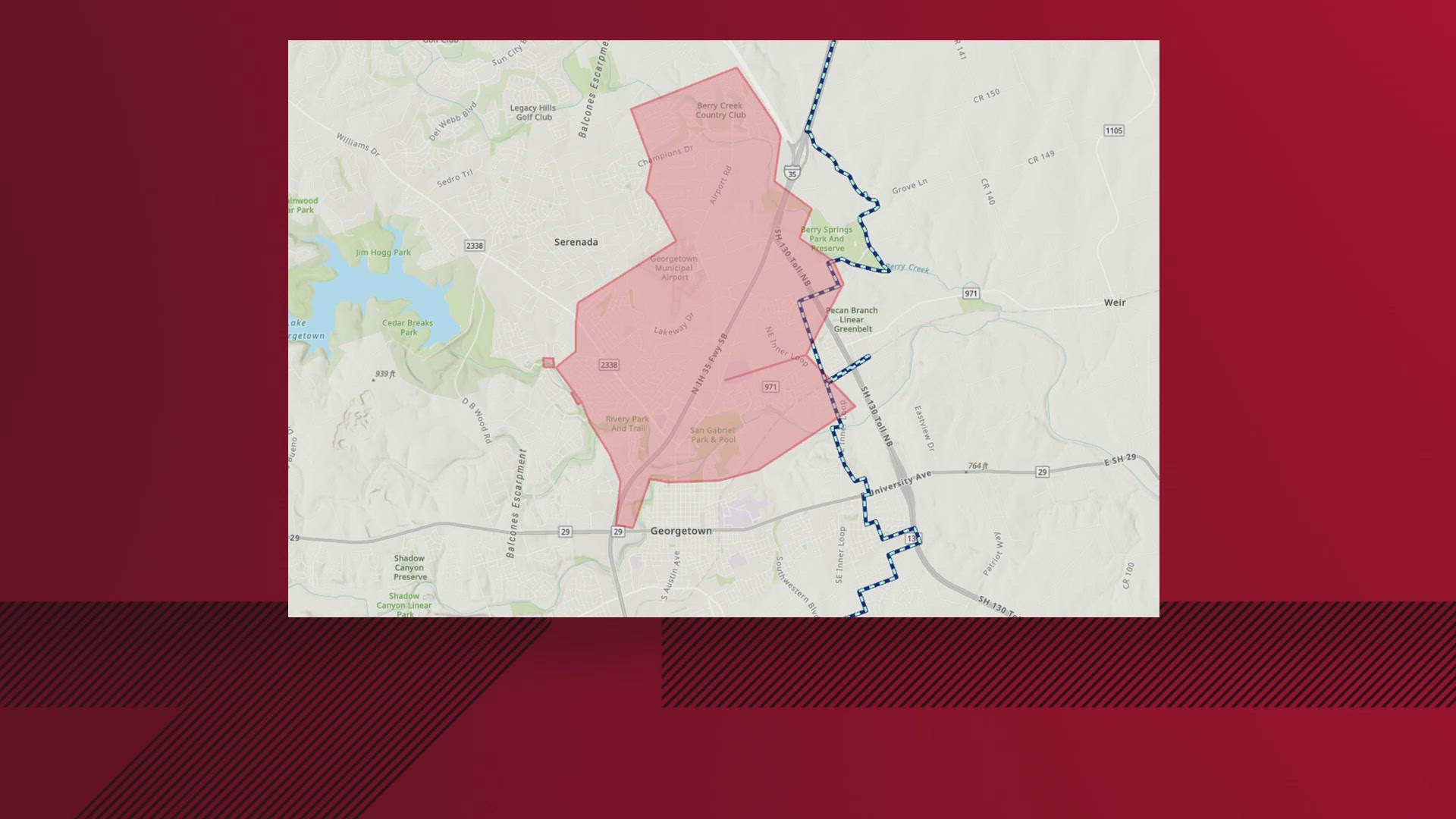 A boil water notice has been issued for the City of Georgetown in neighborhoods near I-35 due to a water main break in the area.