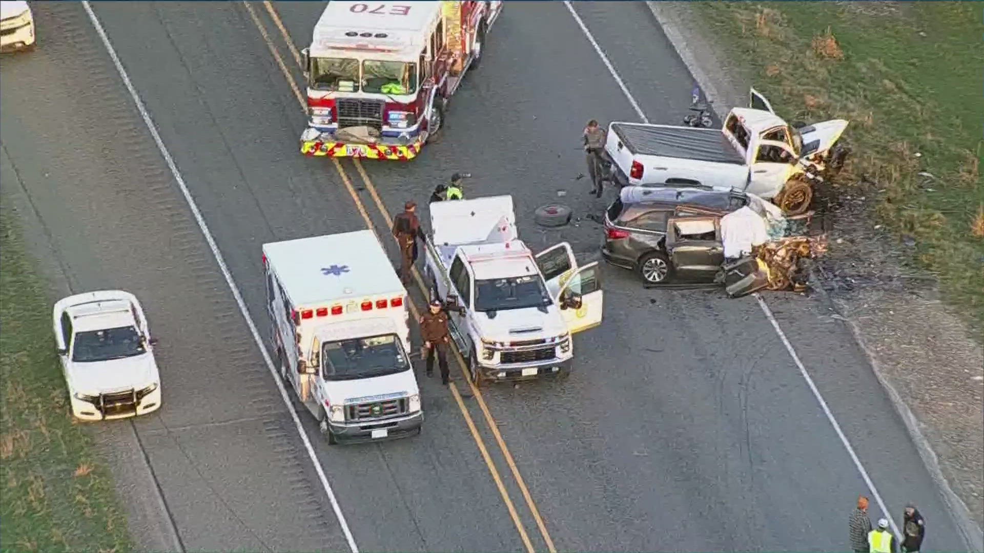 The driver of the pickup that collided with the minivan crossed into the no-passing zone before colliding head-on with the minivan, according to DPS.