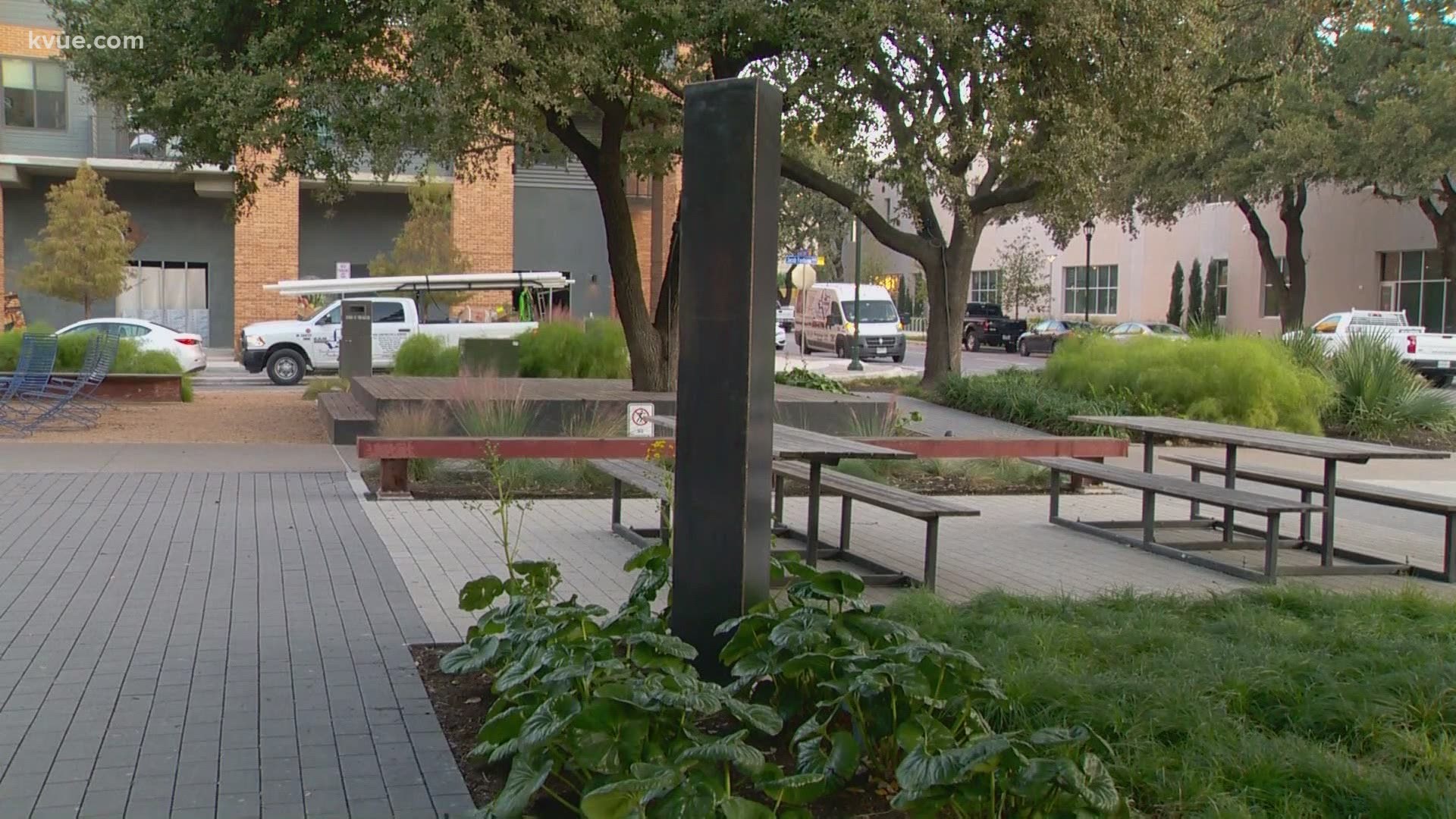 The welding department at Austin Community College installed a monolith at the Jacob Fontaine Plaza on ACC's Highland campus.