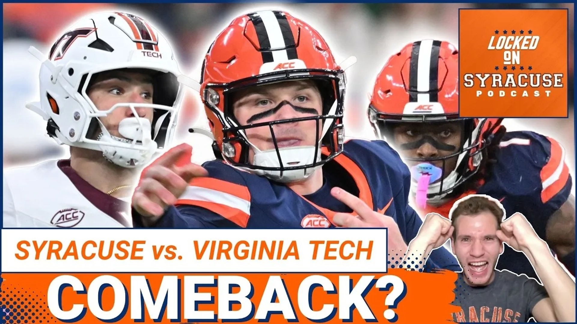 Syracuse Orange Football came back from 21-3 down to beat the Virginia Tech Hokies 38-31 in overtime.